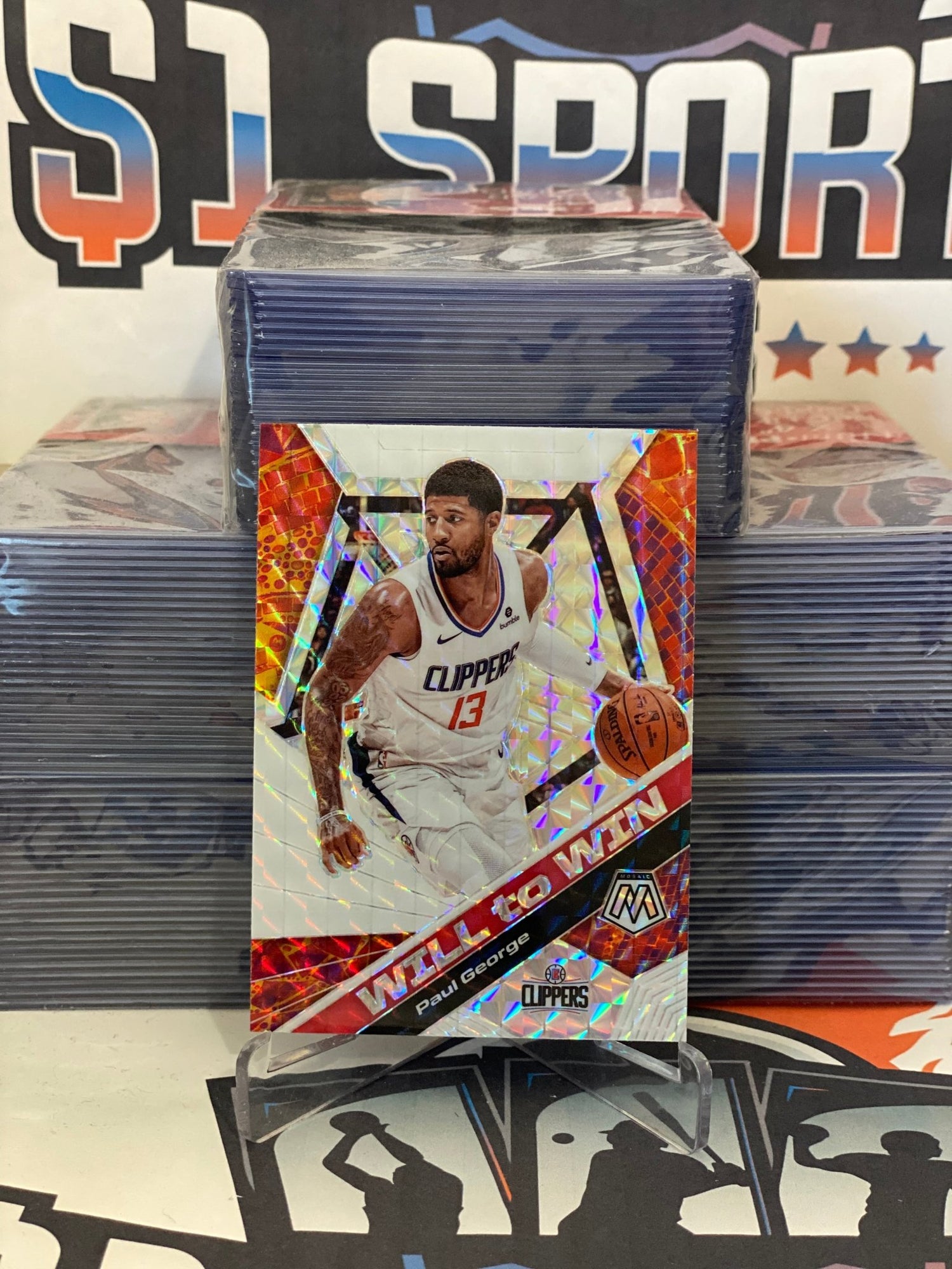 2019 Panini Mosaic (Mosaic Prizm, Will to Win) Paul George #18