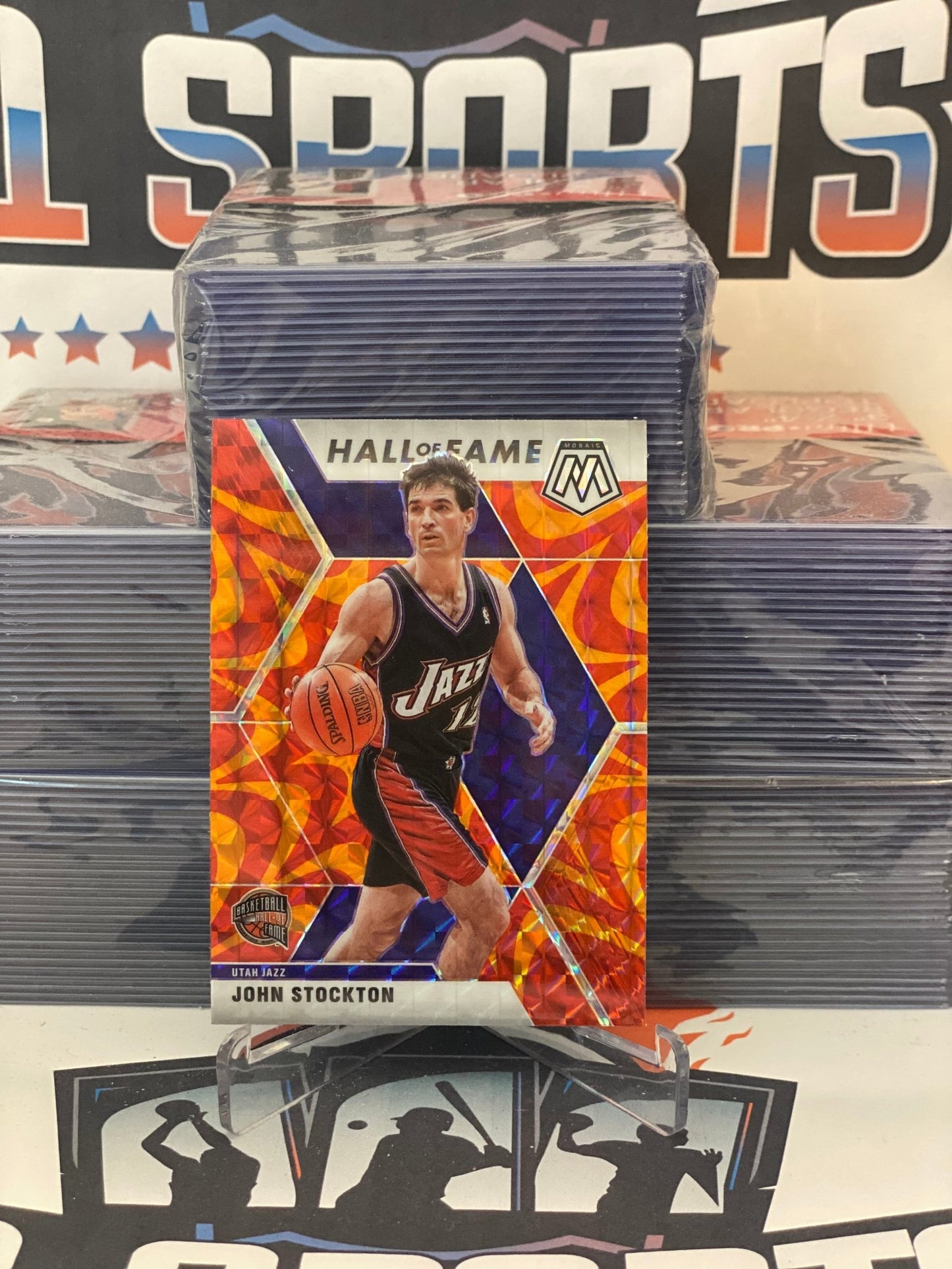 2019 Panini Mosaic (Orange Reactive Prizm, Hall of Fame) John Stockton #293