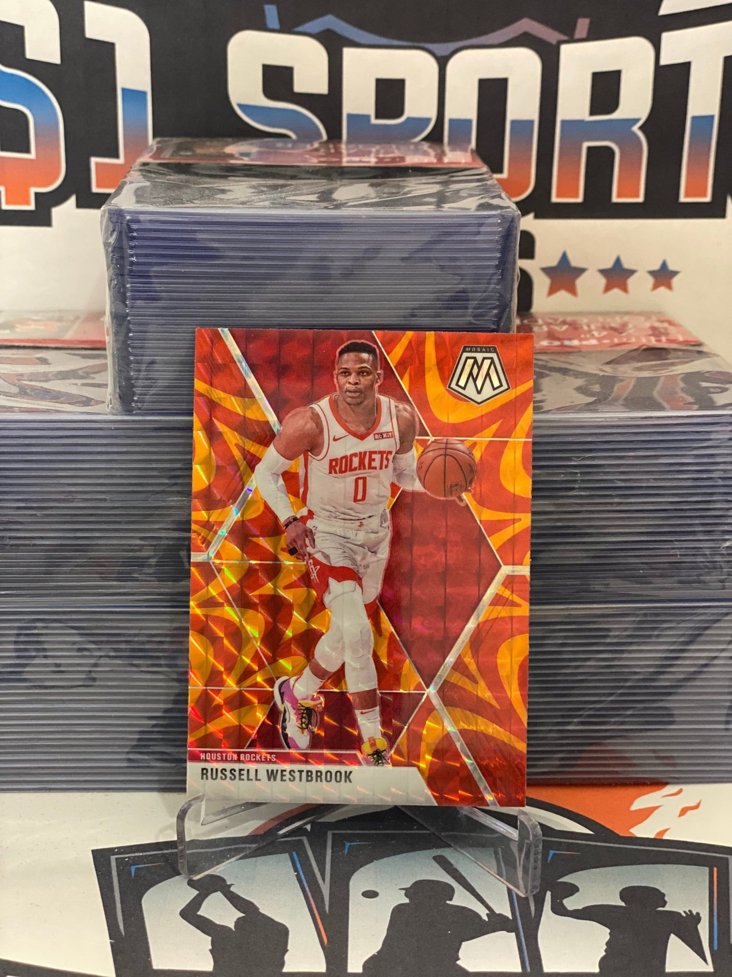 2019 Panini Mosaic (Orange Reactive Prizm) Russell Westbrook #134