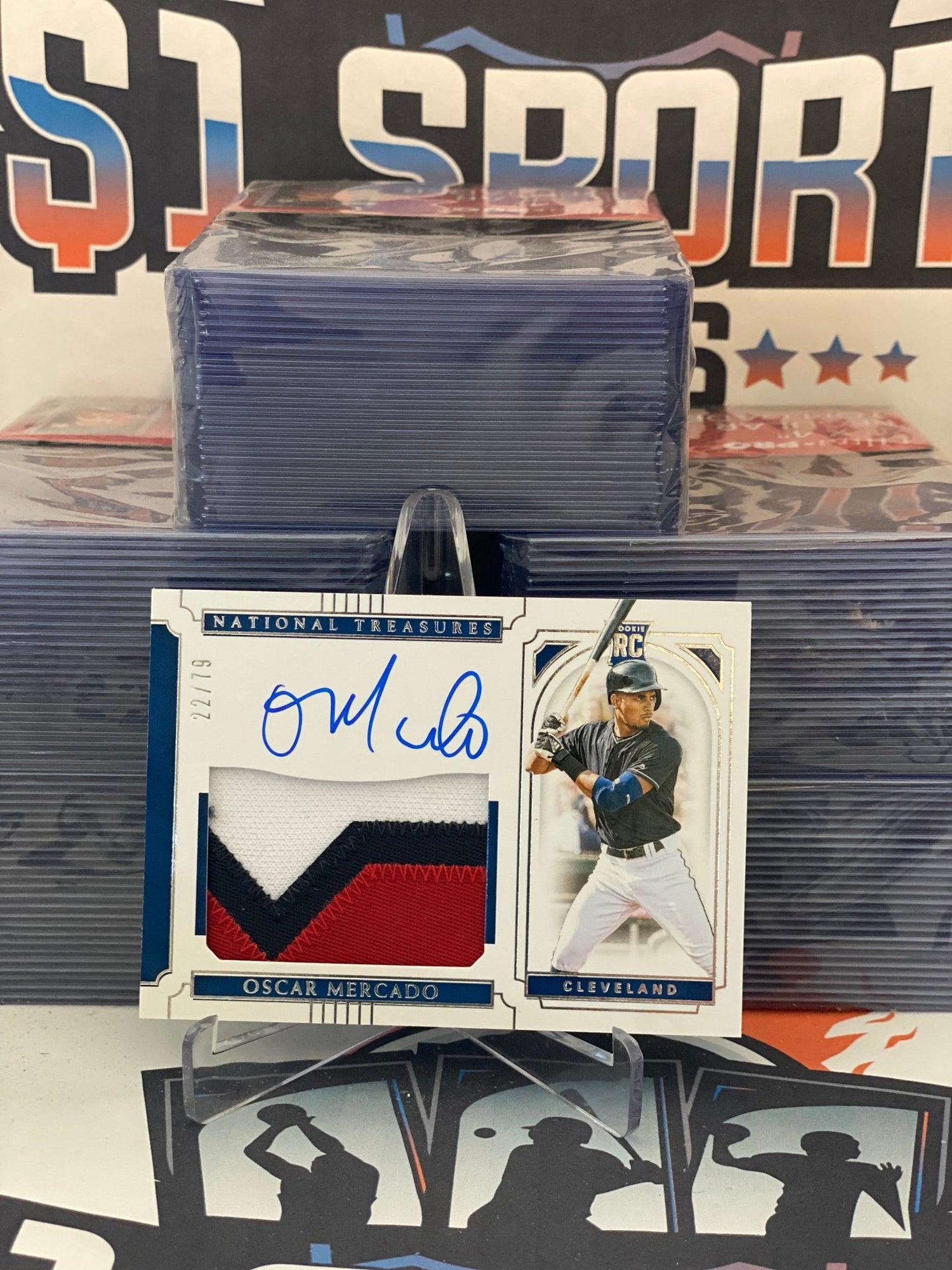 2019 Panini National Treasures (Rookie Relic Auto 22/79) Oscar Mercardo #73