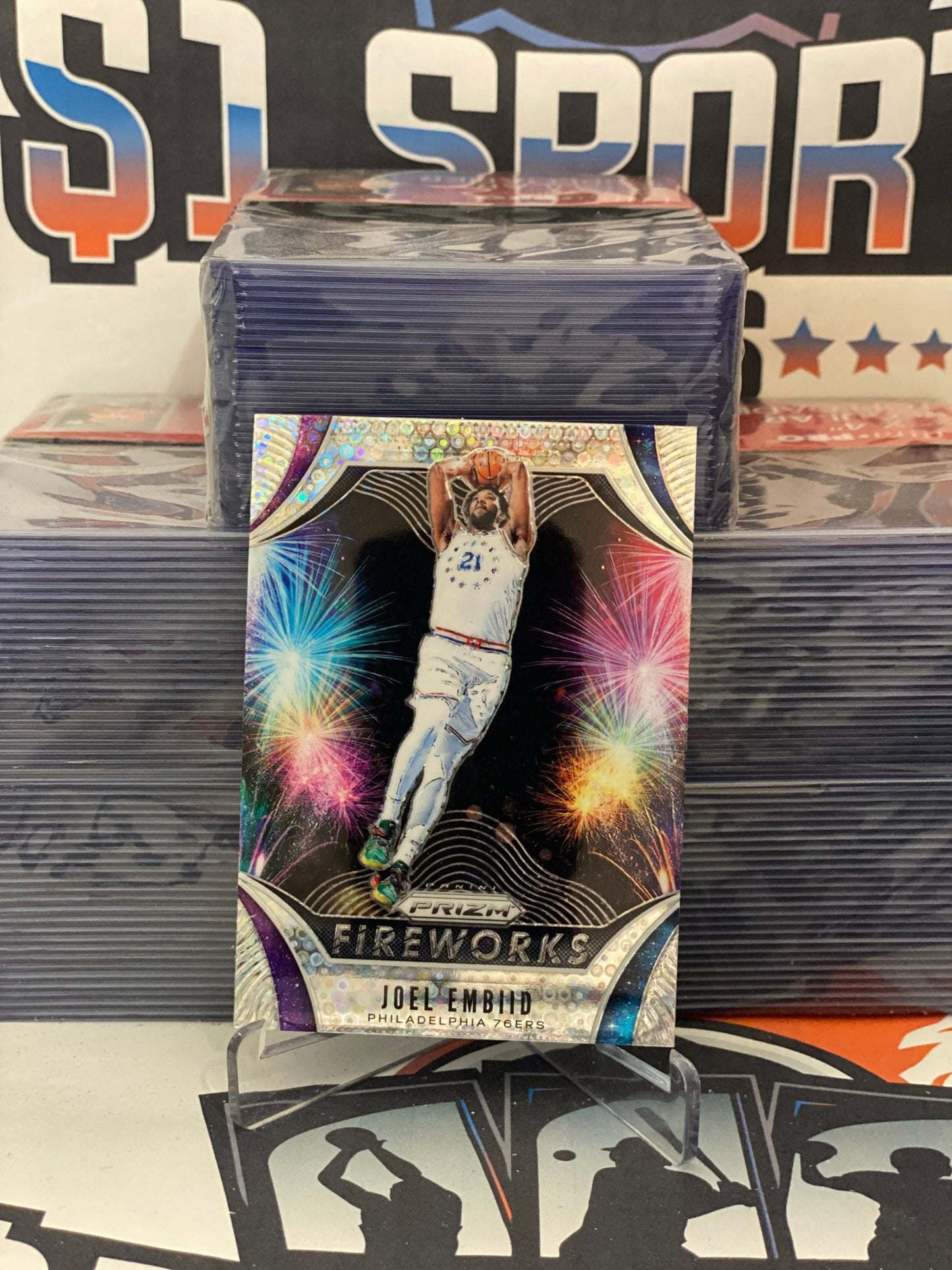 2019 Panini Prizm (Fast Break Prizm, Fireworks) Joel Embiid #15