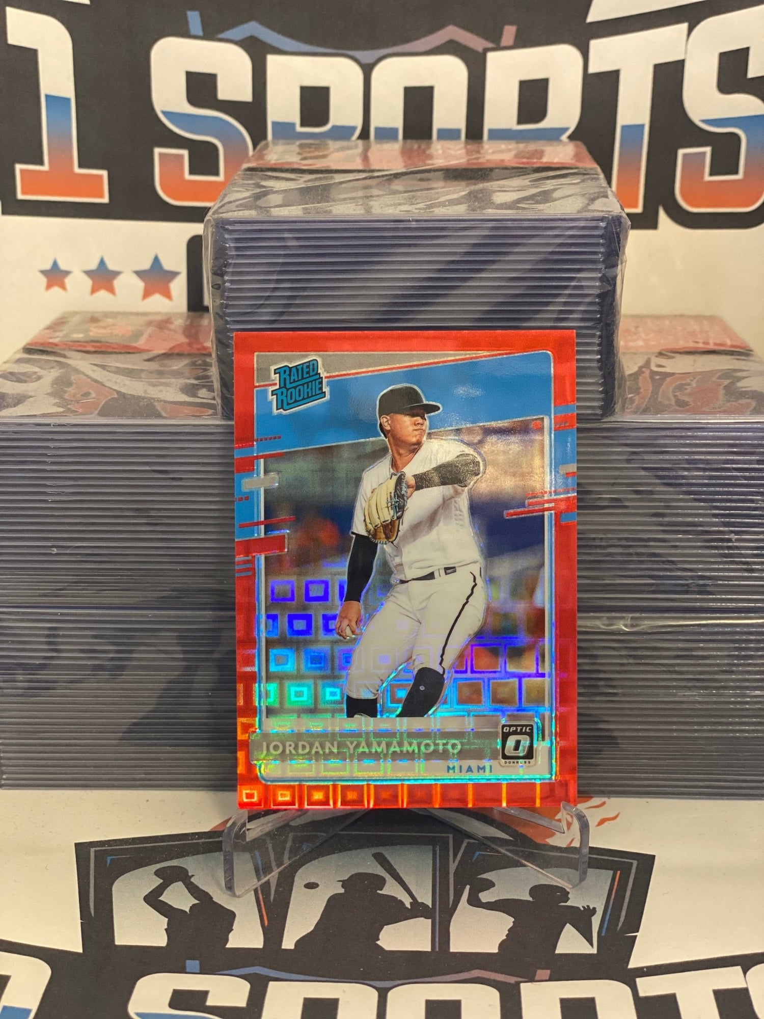 2020 Donruss Optic (Pandora Red Prizm, Rated Rookie 42/79) Jordan Yamamoto #35