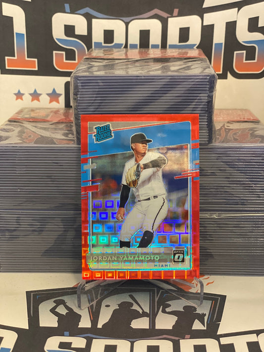 2020 Donruss Optic (Pandora Red Prizm, Rated Rookie 42/79) Jordan Yamamoto #35