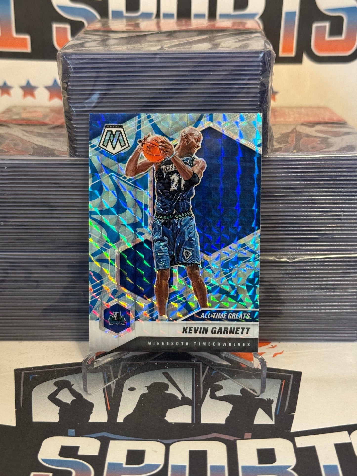 2020 Panini Mosaic (Blue Reactive Prizm, All-Time Greats) Kevin Garnett #283