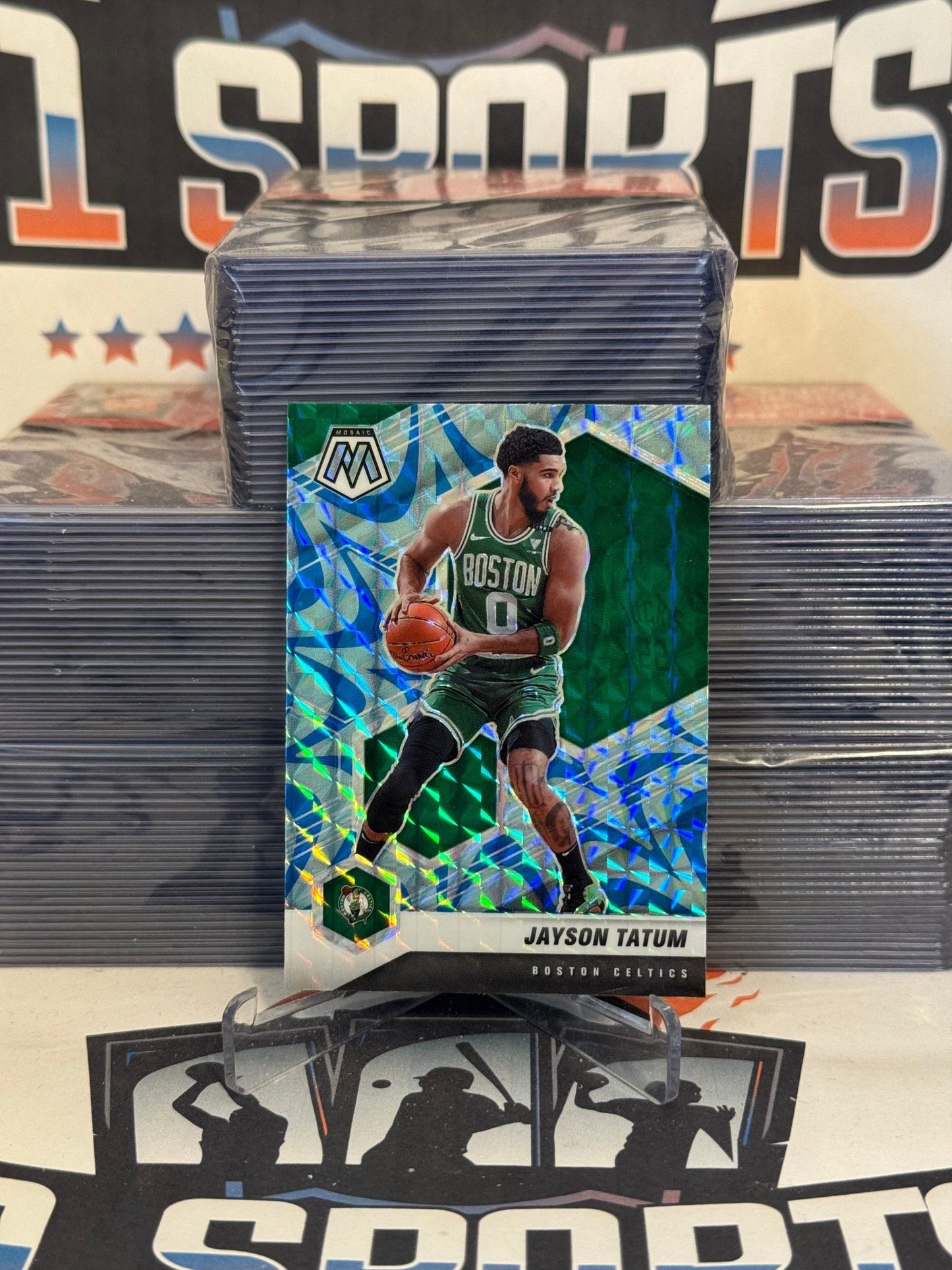 2020 Panini Mosaic (Blue Reactive Prizm) Jayson Tatum #107