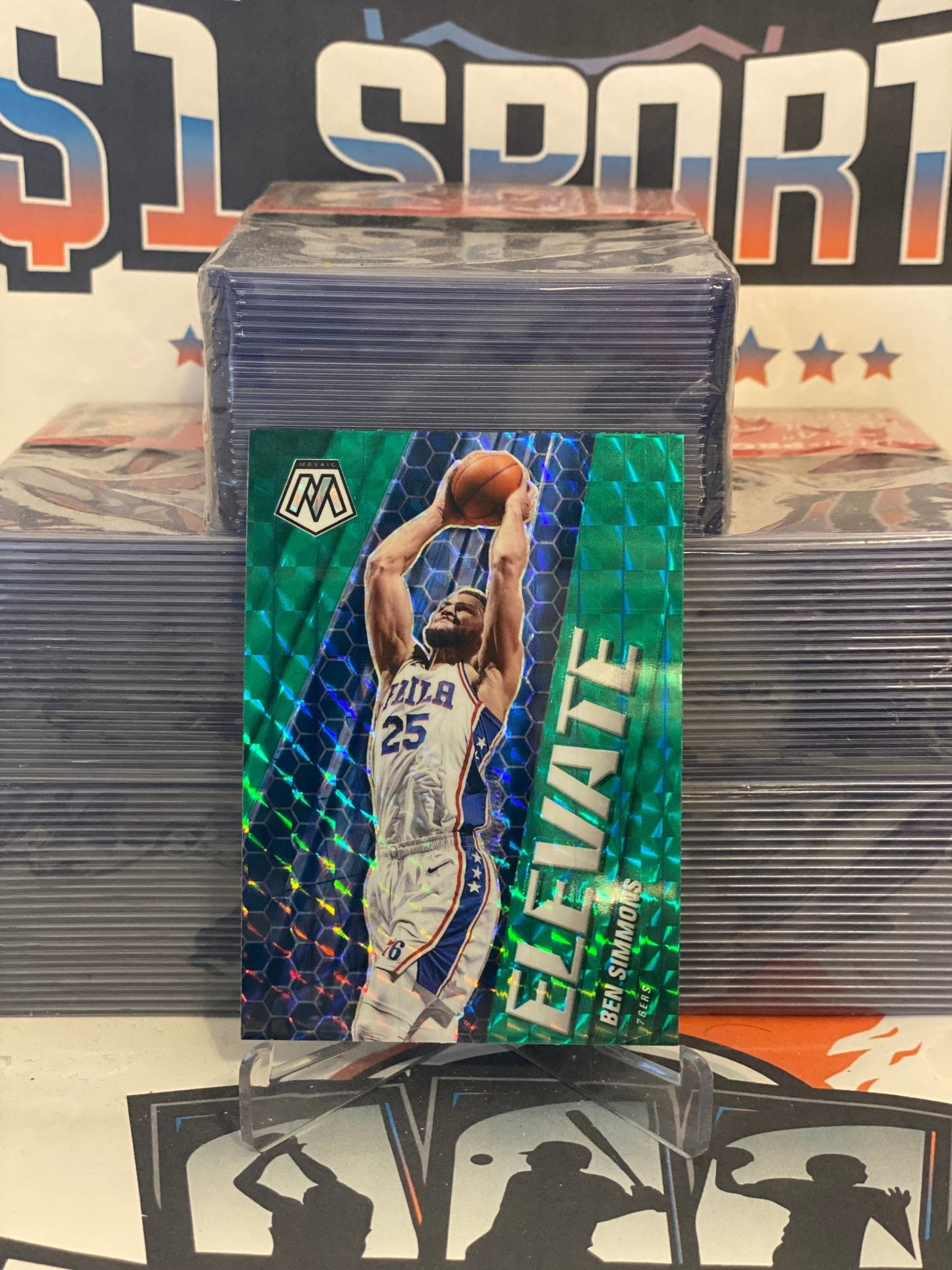 2020 Panini Mosaic (Green Prizm, Elevate) Ben Simmons #122