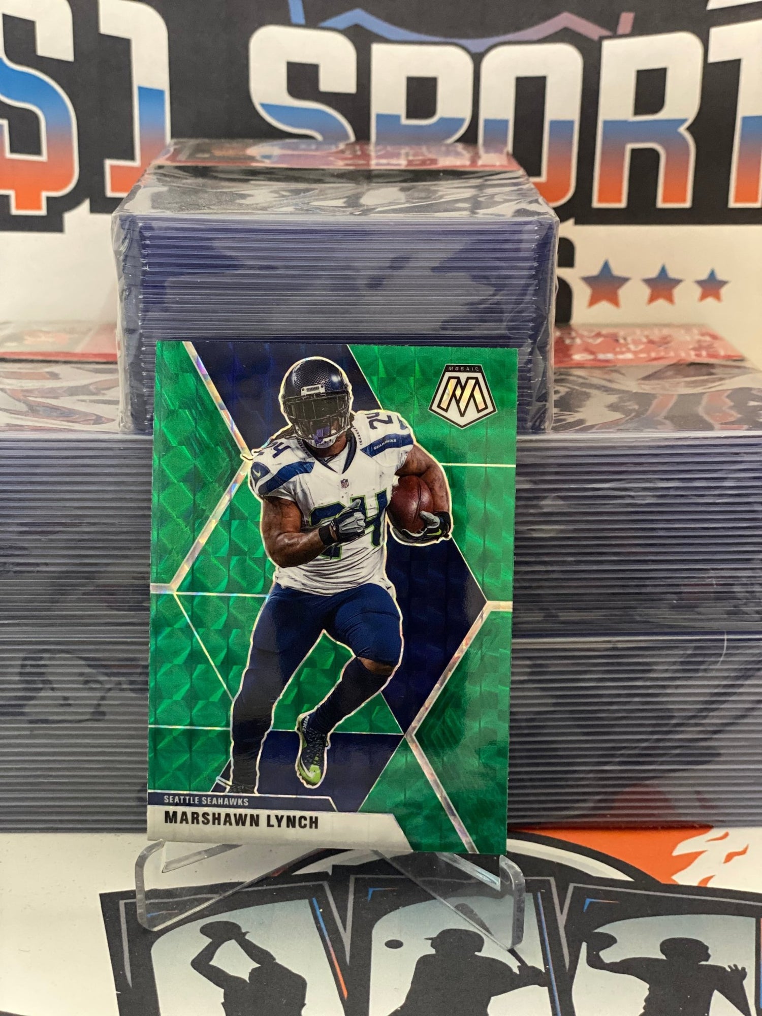 2020 Panini Mosaic (Green Prizm) Marshawn Lynch #185