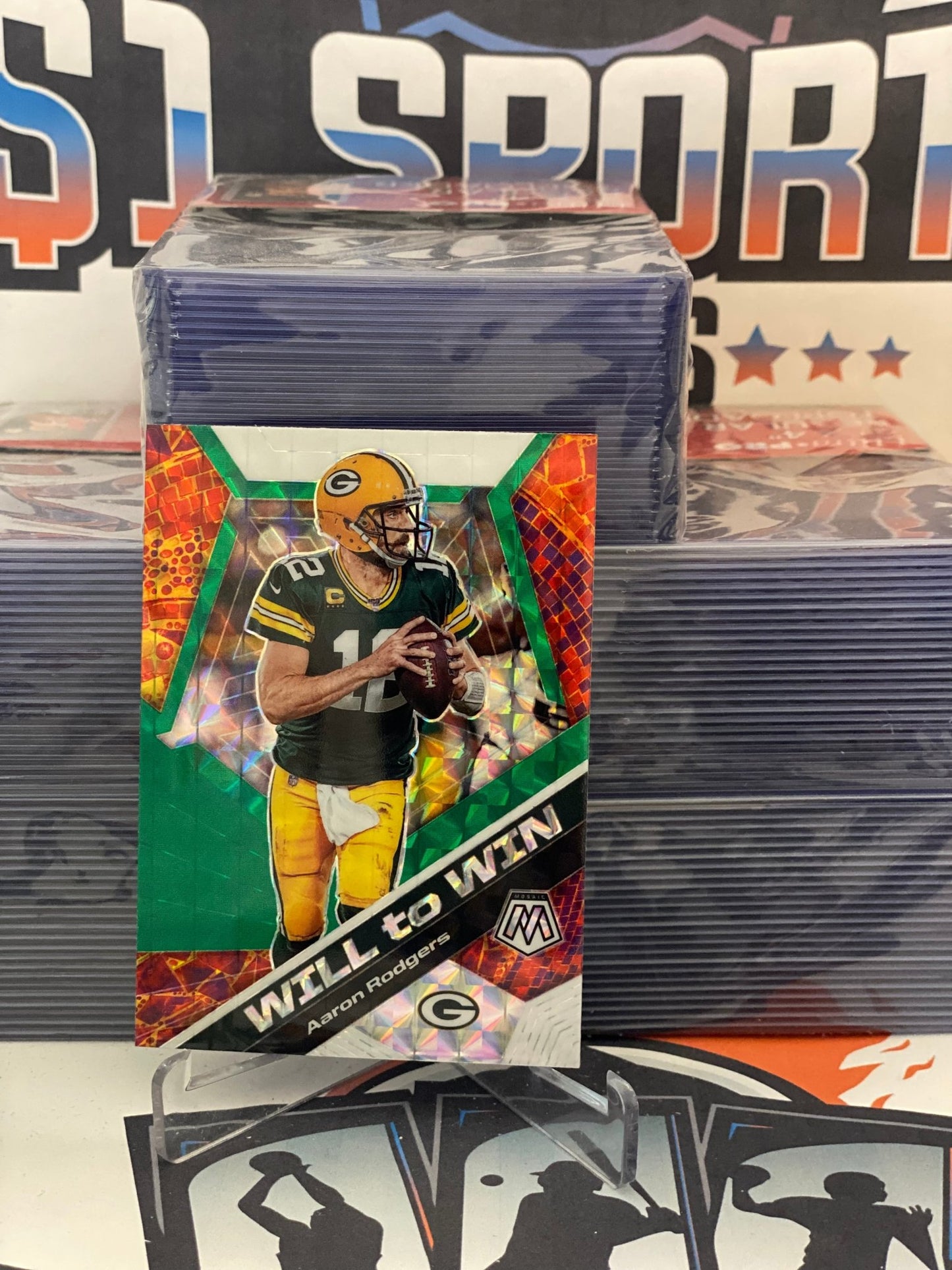 2020 Panini Mosaic (Green Prizm, Will to Win) Aaron Rodgers #WW11