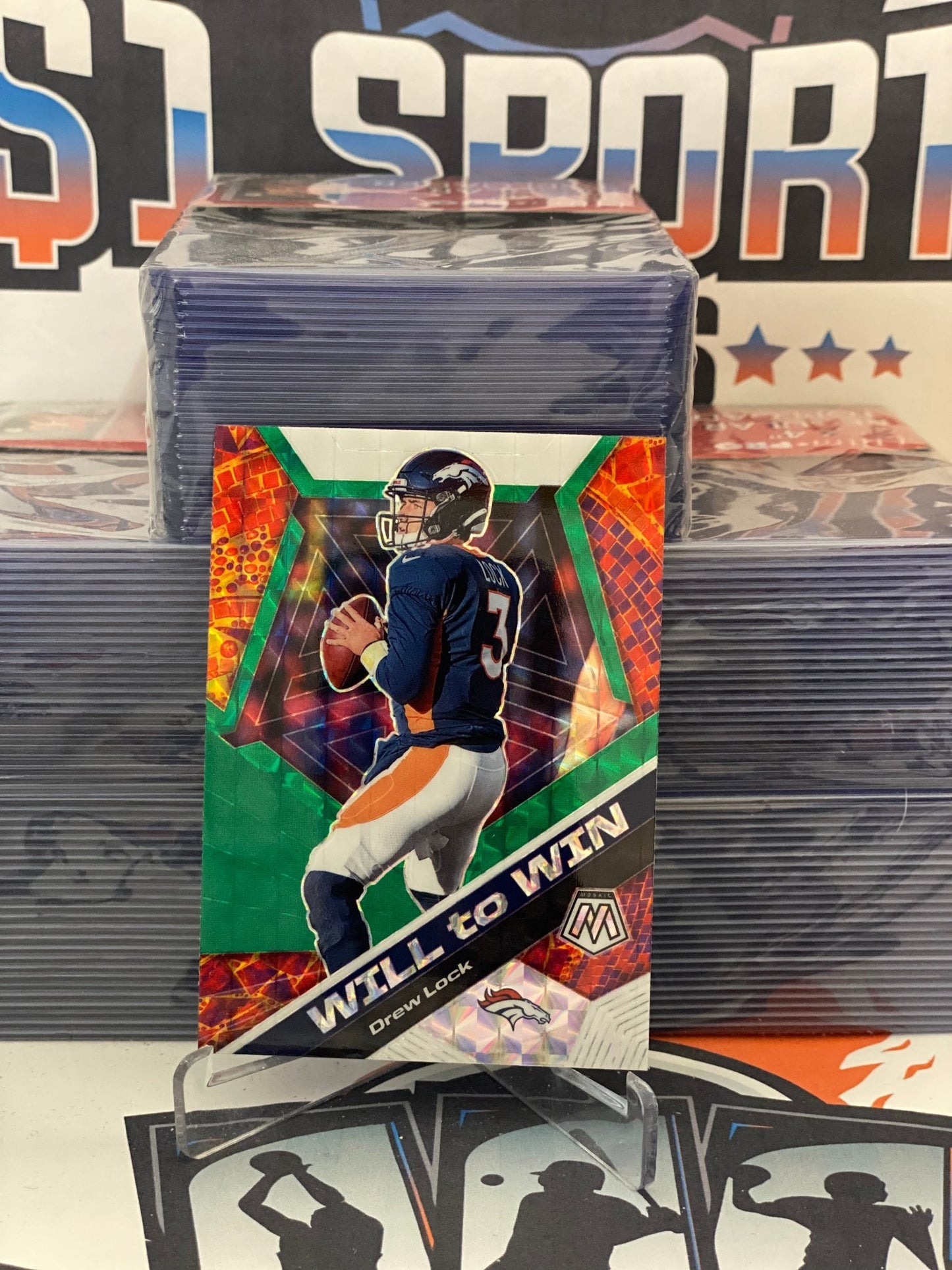2020 Panini Mosaic (Green Prizm, Will to Win) Drew Lock #WW17