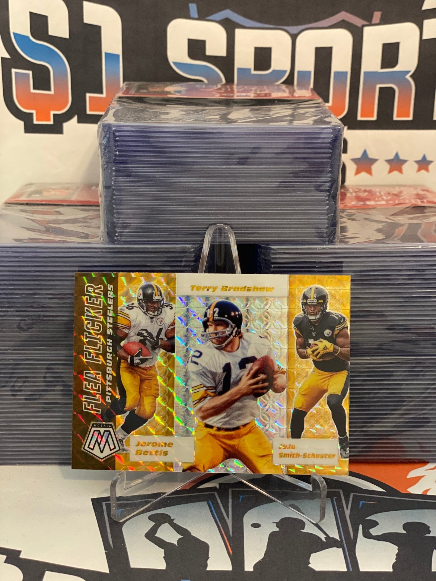 2020 Panini Mosaic (Mosaic Prizm, Flea Flicker) Jerome Bettis, Terry Bradshaw, JuJu Smith-Schuster #FF14