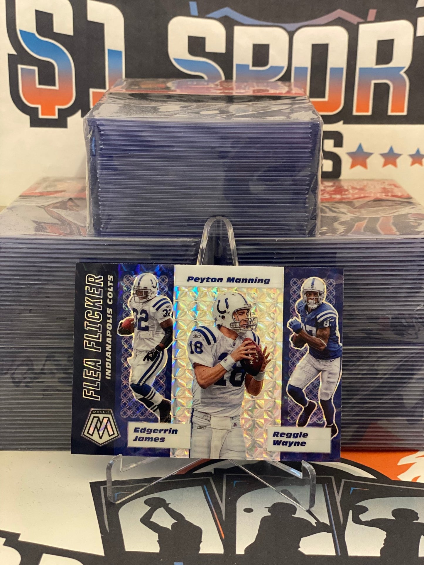 2020 Panini Mosaic (Mosaic Prizm, Flea Flicker) Peyton Manning, Edgerrin James, Reggie Wayne #FF9