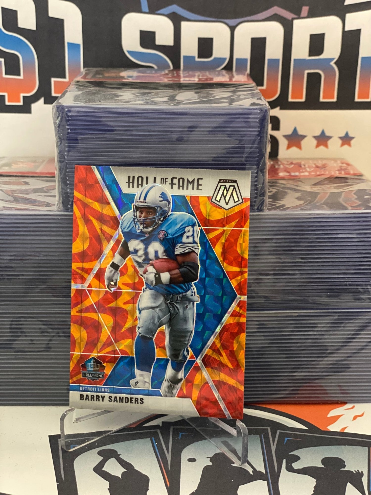 2020 Panini Mosaic (Orange Reactive Prizm, Hall of Fame) Barry Sanders #294