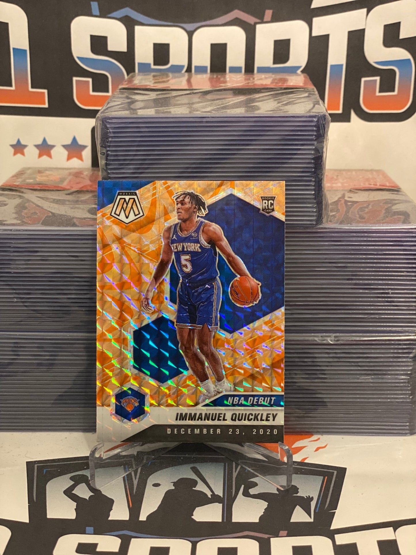 2020 Panini Mosaic (Orange Reactive Prizm, NBA Debut) Immanuel Quickley Rookie #277