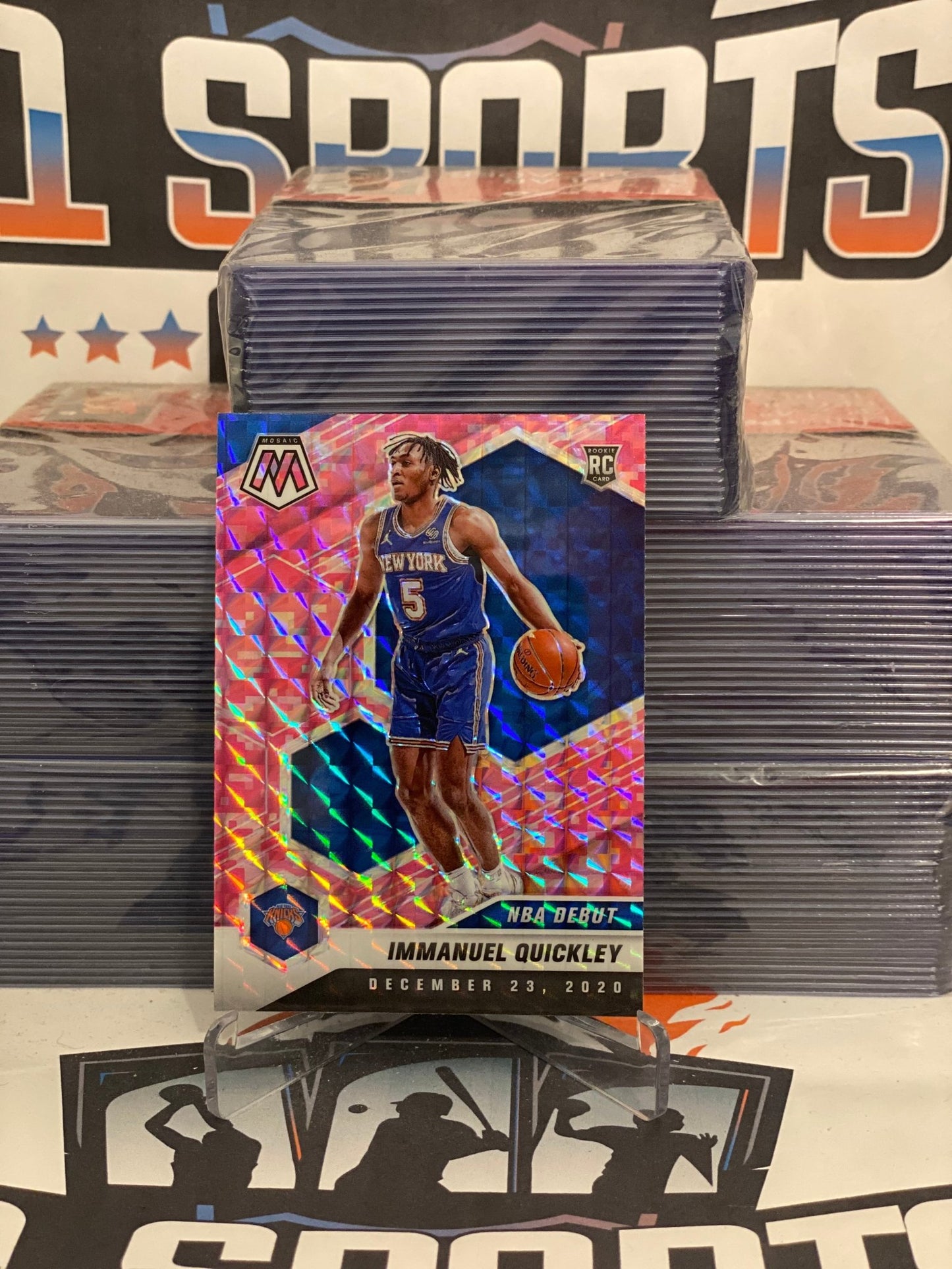 2020 Panini Mosaic (Pink Camo Prizm, NBA Debut) Immanuel Quickley Rookie #277
