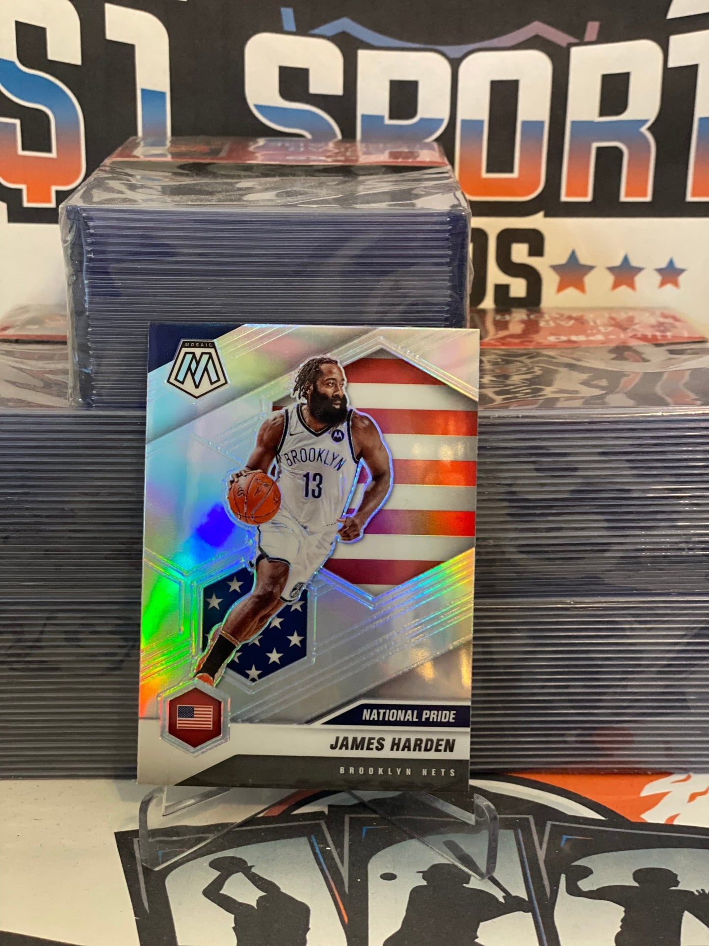 2020 Panini Mosaic (Silver Prizm, National Pride) James Harden #256