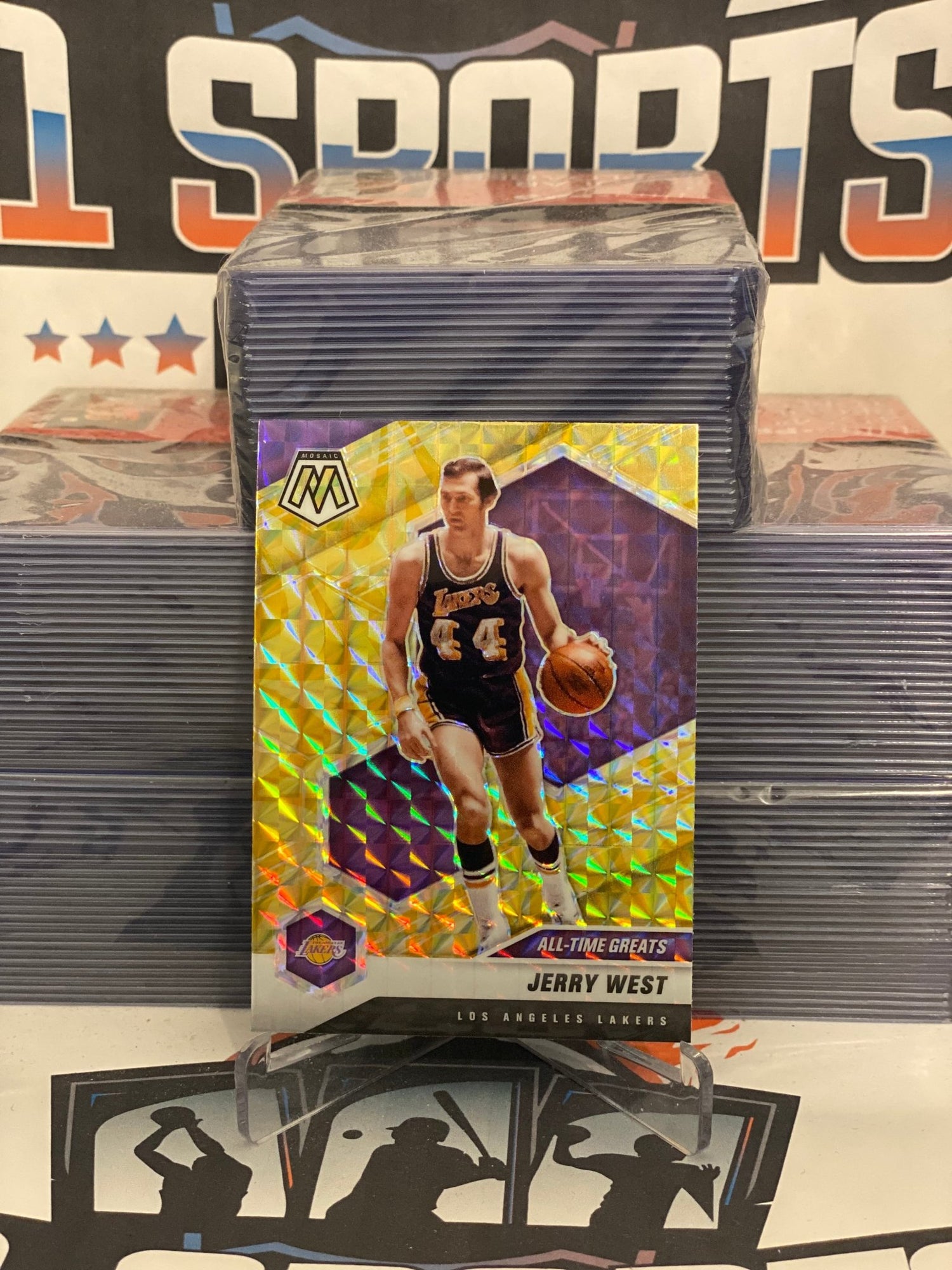 2020 Panini Mosaic (Yellow Reactive Prizm, All-Time Greats) Jerry West #293