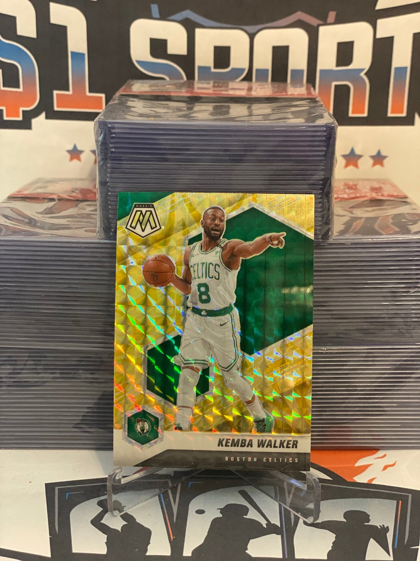 2020 Panini Mosaic (Yellow Reactive Prizm) Kemba Walker #98