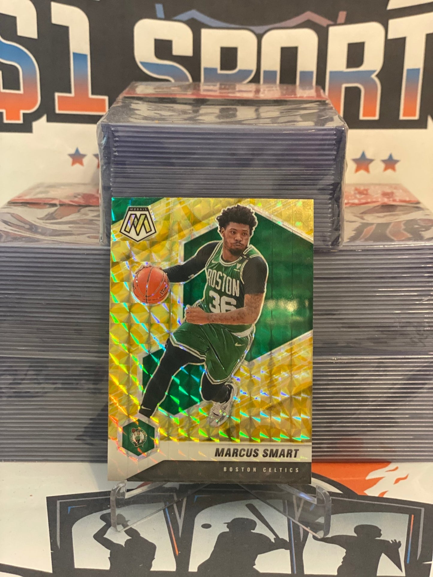 2020 Panini Mosaic (Yellow Reactive Prizm) Marcus Smart #99