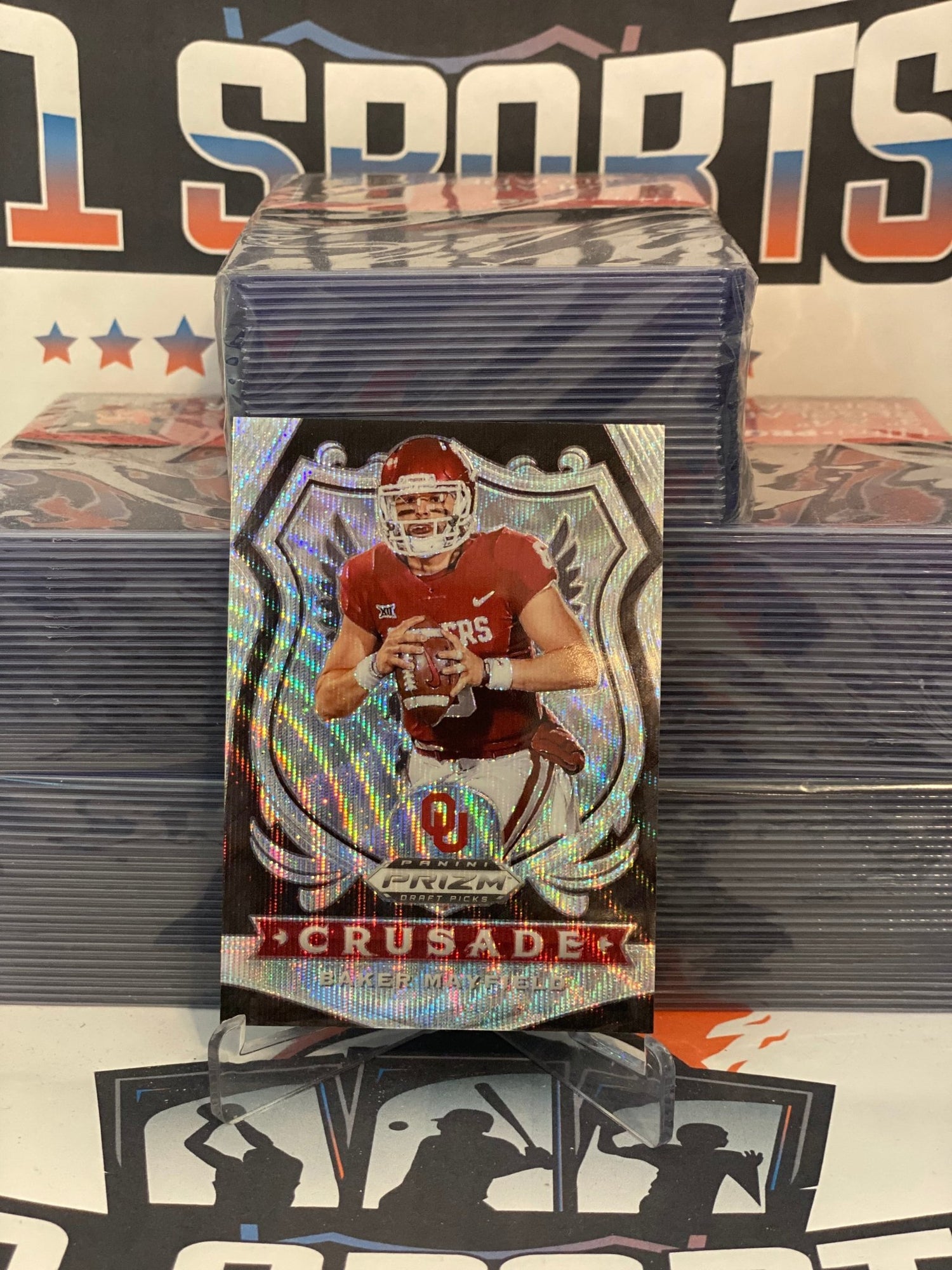 2020 Panini Prizm Draft Picks (Blue Wave Prizm, Crusade 279/299) Baker Mayfield #20
