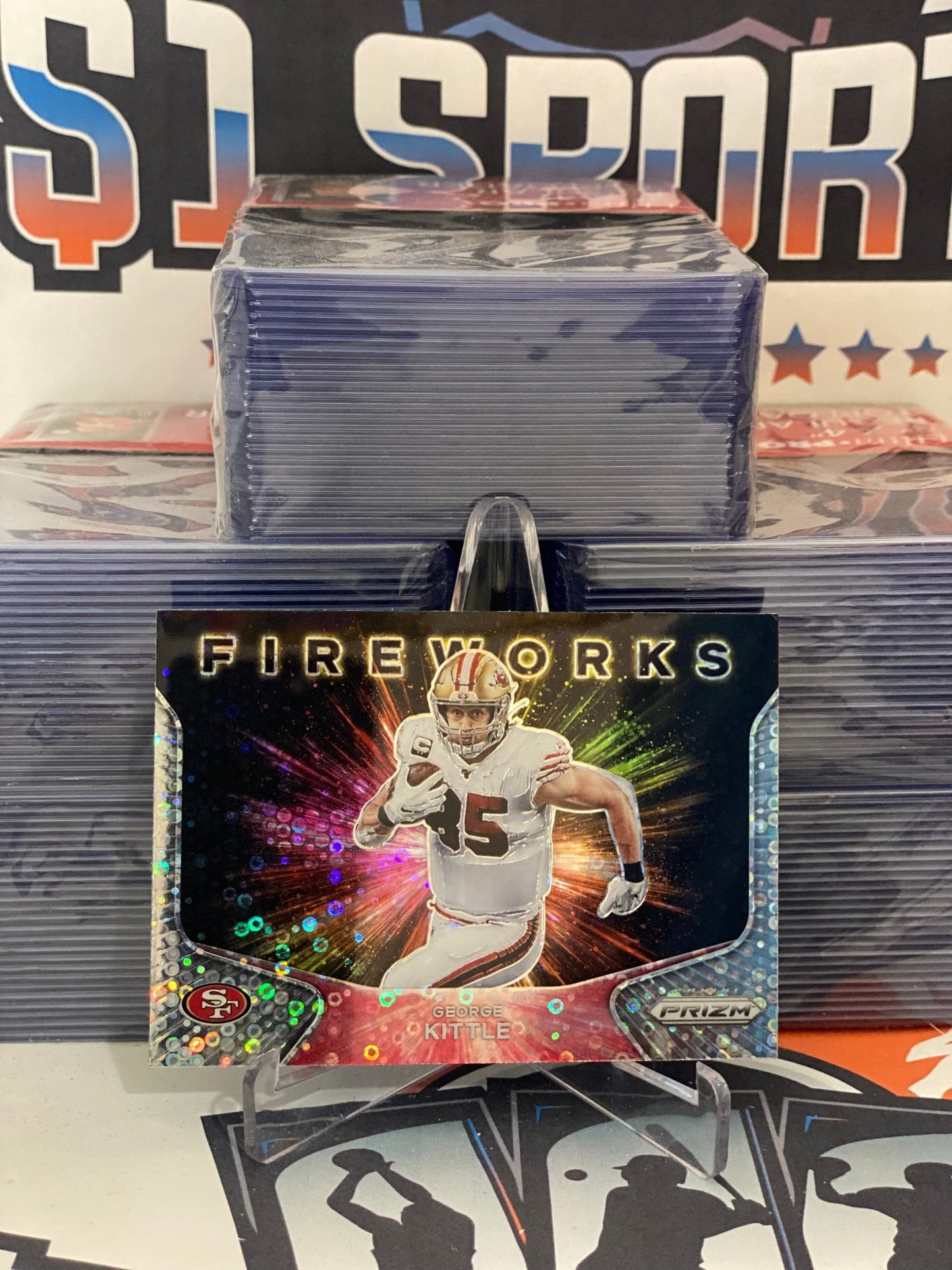 2020 Panini Prizm (No Huddle Prizm, Fireworks) George Kittle #10