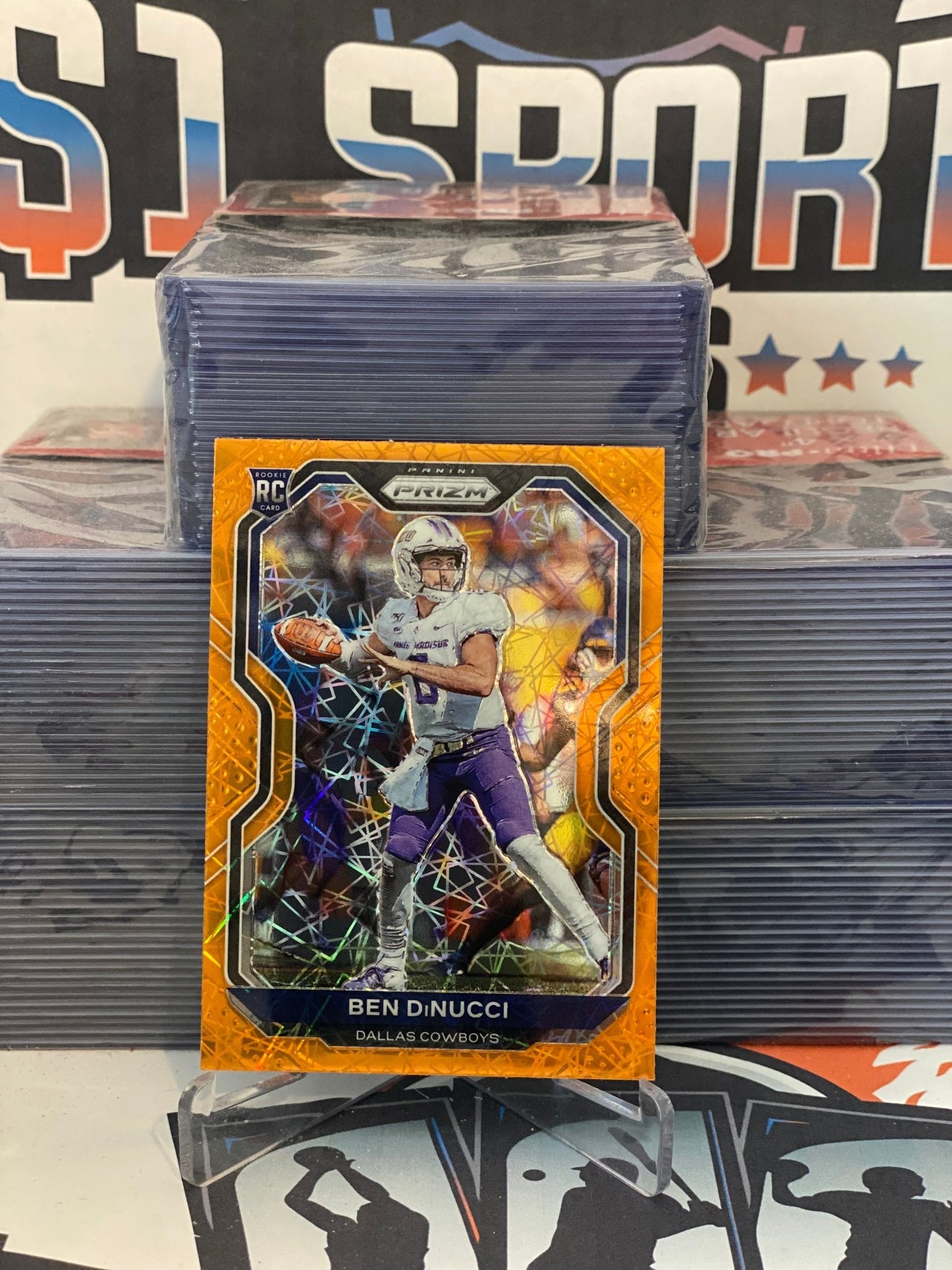 2020 Panini Prizm (Orange Lazer Prizm) Ben DiNucci Rookie #337