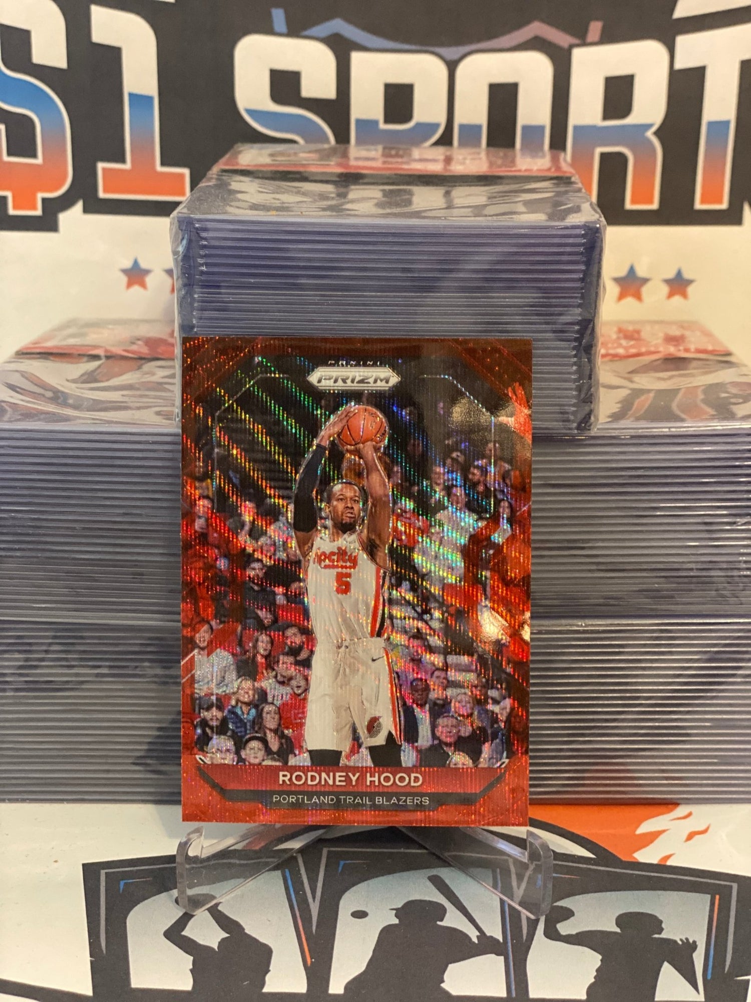 2020 Panini Prizm (Red Wave Prizm, Full Bleed Error) Rodney Hood #203