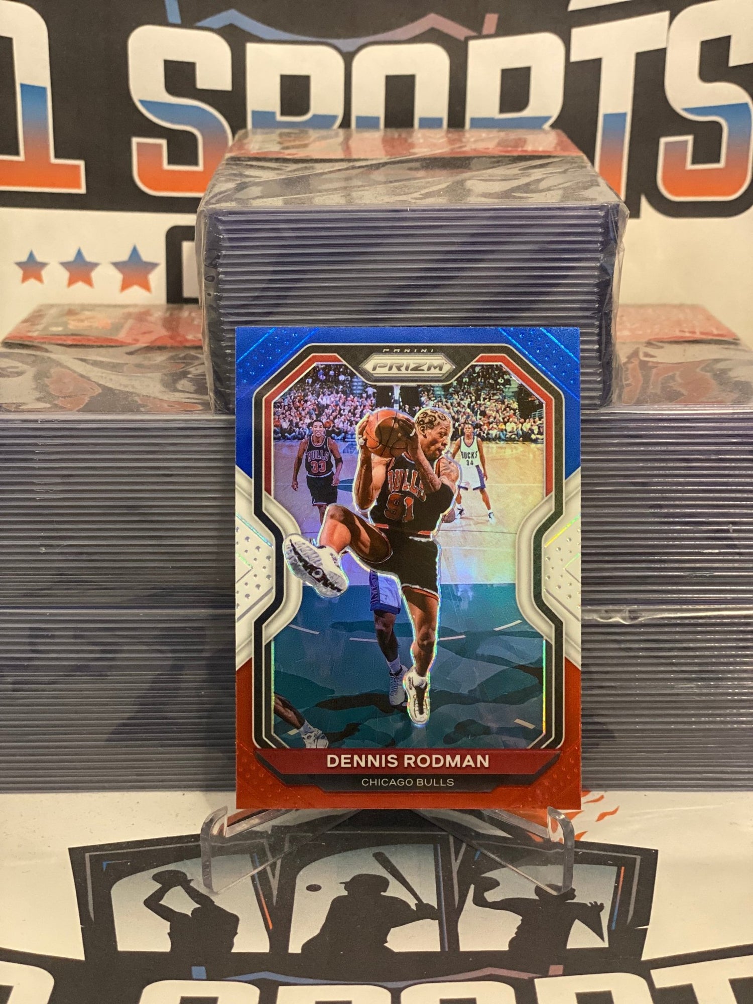 2020 Panini Prizm (Red White Blue Prizm) Dennis Rodman #166