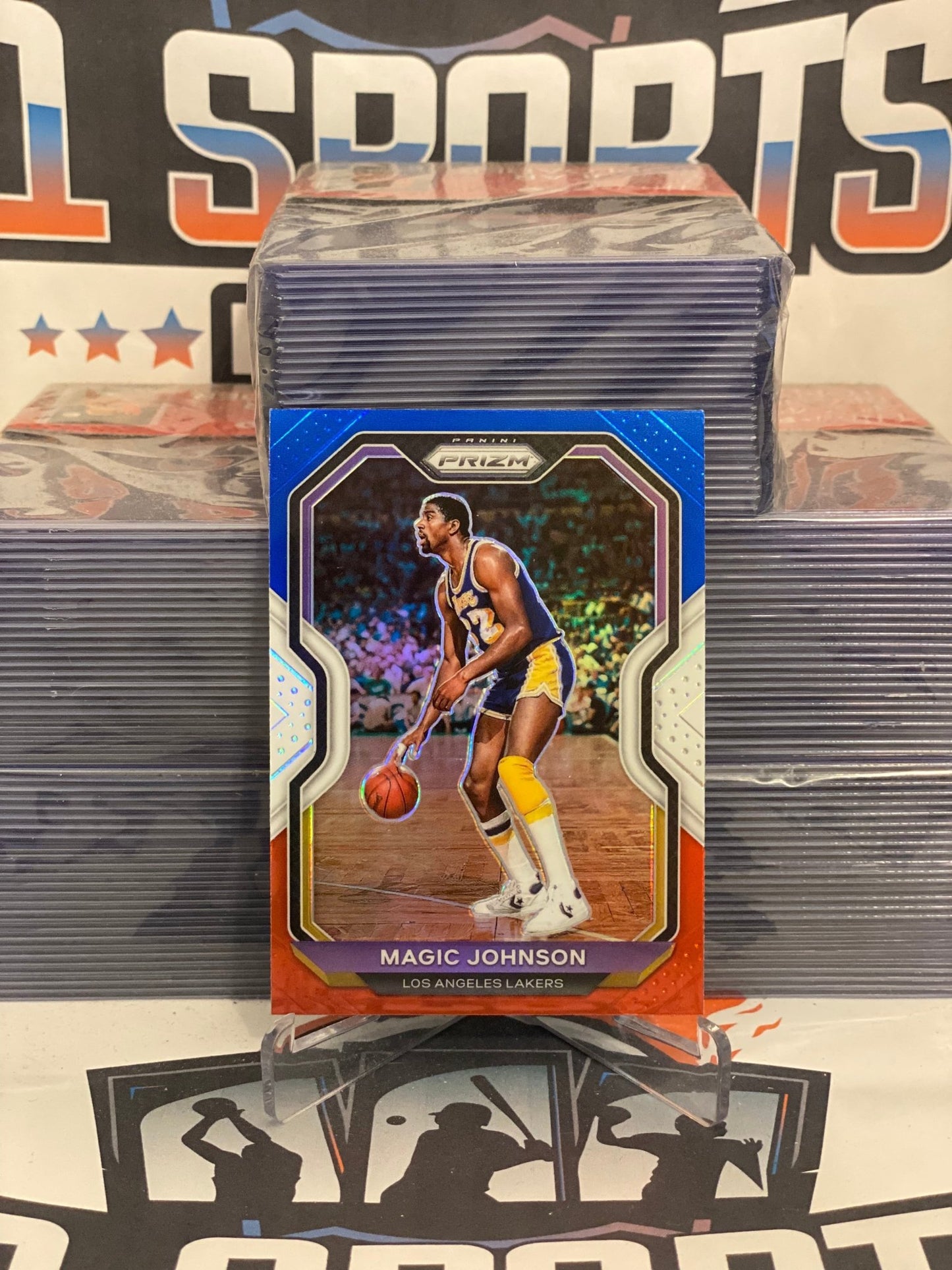 2020 Panini Prizm (Red White Blue Prizm) Magic Johnson #219