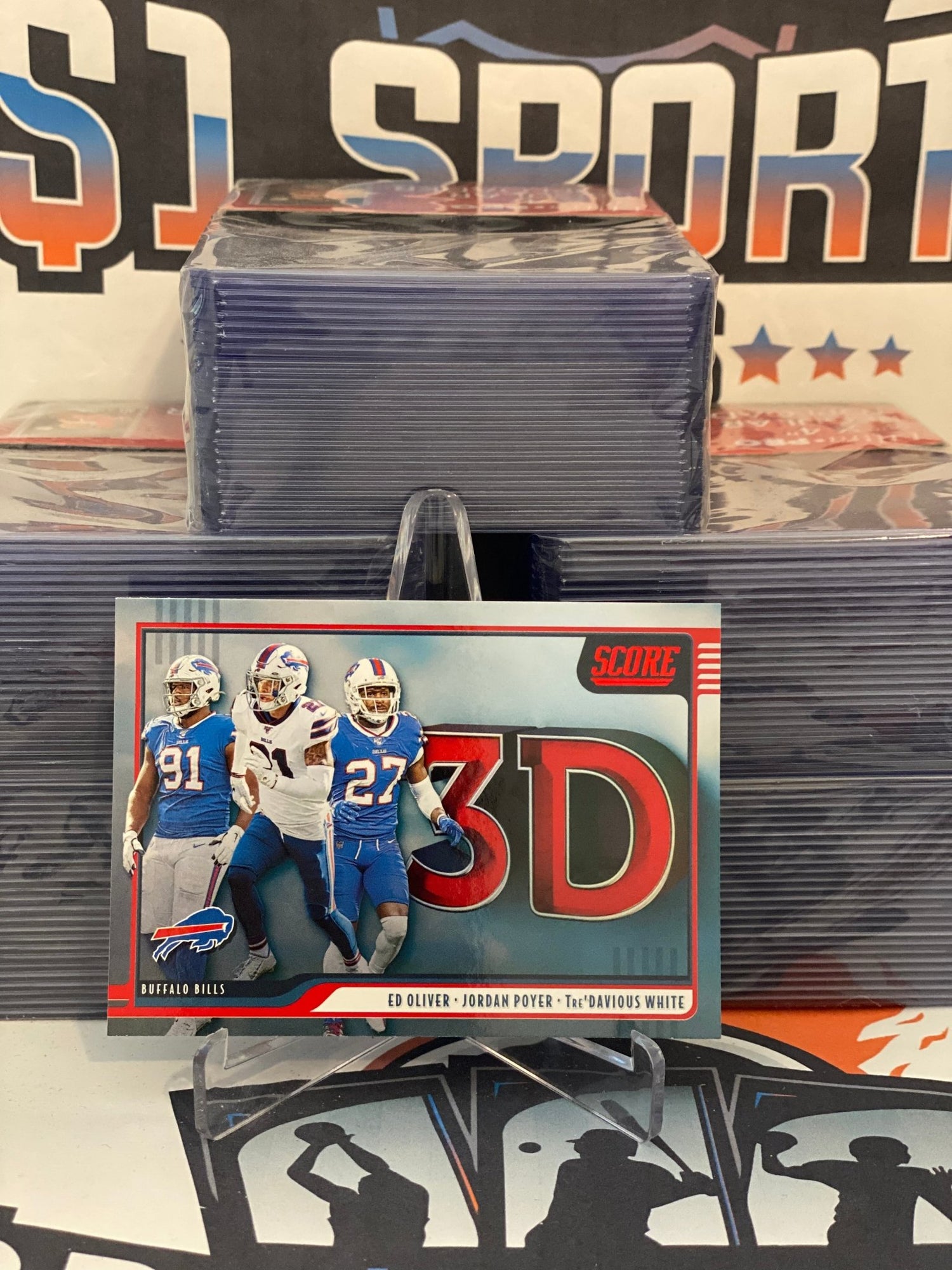 2020 Panini Score (Red, 3D) Ed Oliver, Jordan Poyer, Tre'Davious White #3D-ETJ