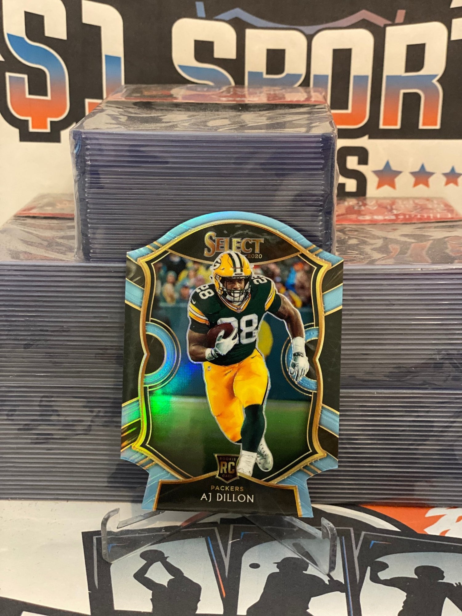 2020 Panini Select (Light Blue Die Cut Prizm) AJ Dillon Rookie #364