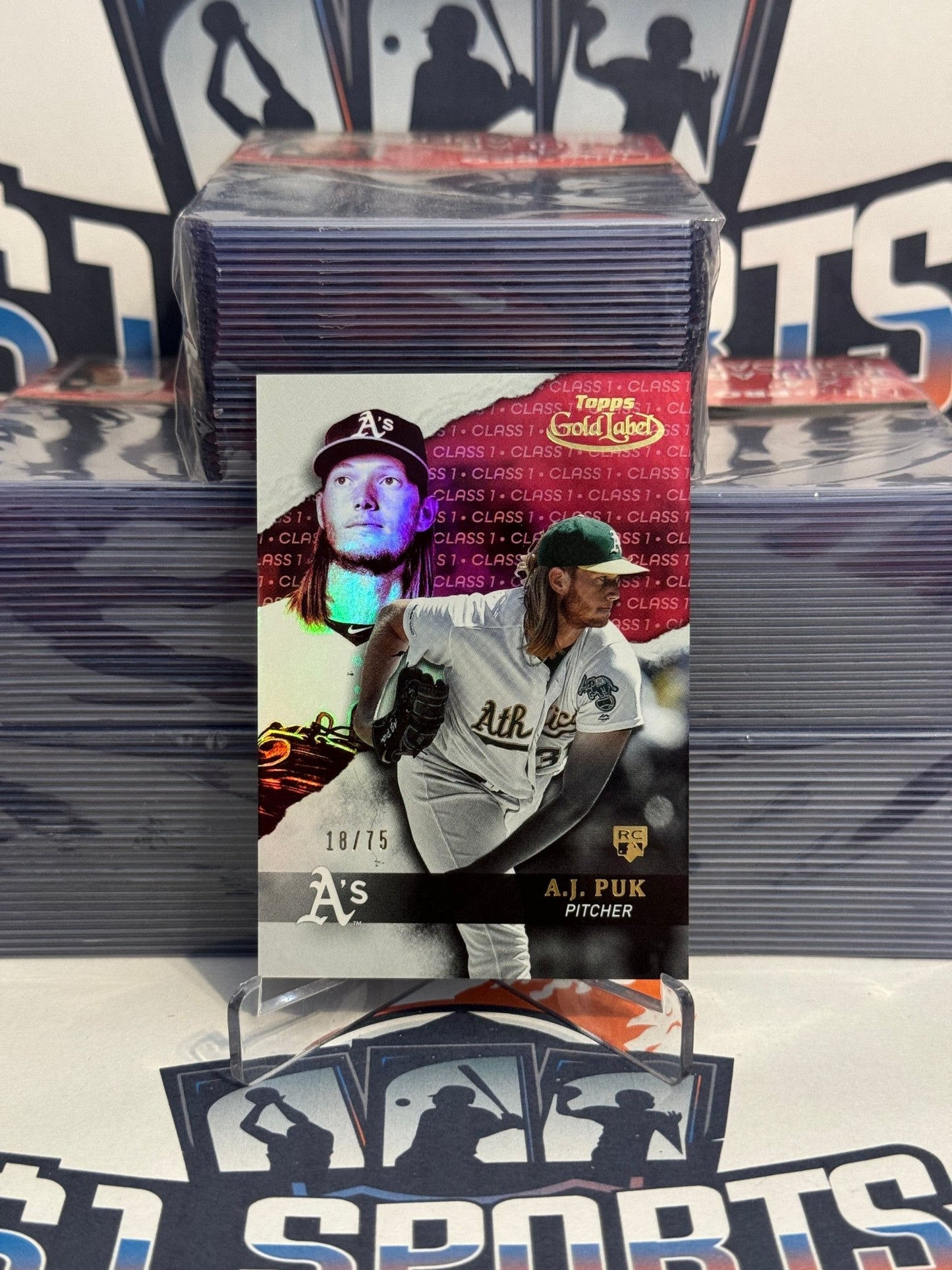 2020 Topps Gold Label (Red, Class 1 18/75) AJ Puk Rookie #67