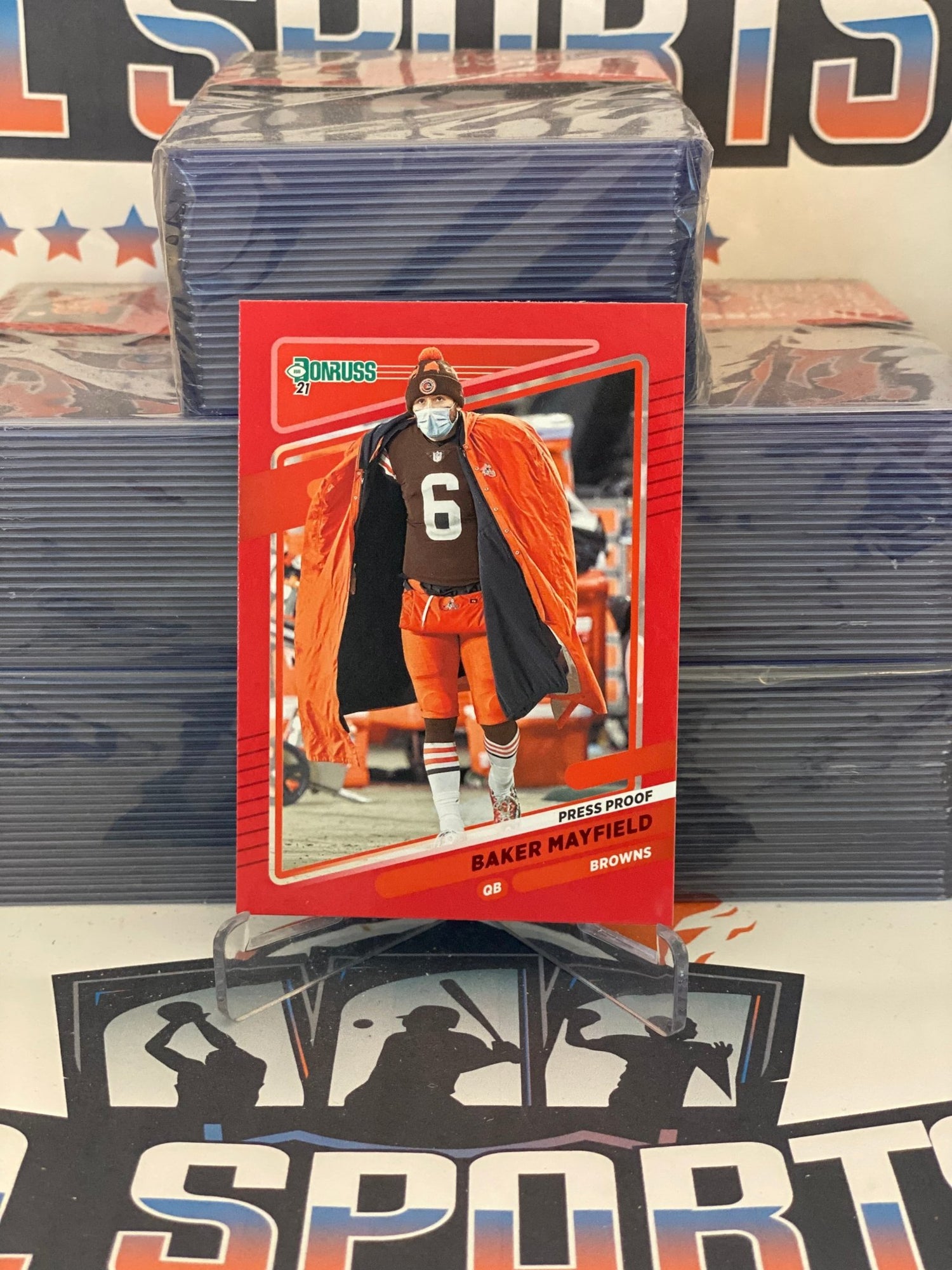 2021 Donruss (Red Press Proof, Helmetless Variation) Baker Mayfield #195
