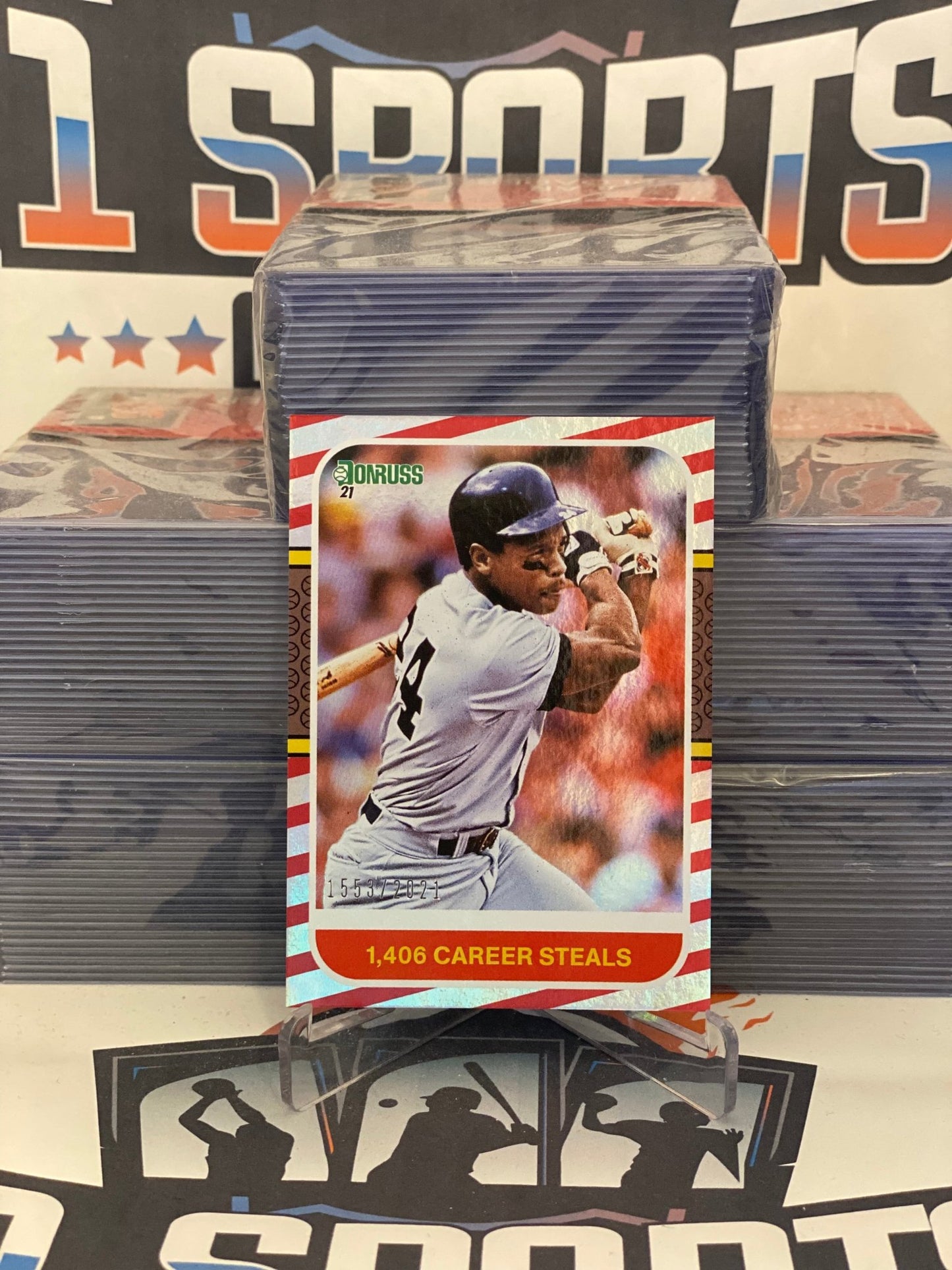 2021 Donruss (Red Stripes, Retro 1553/2021) Rickey Henderson #247