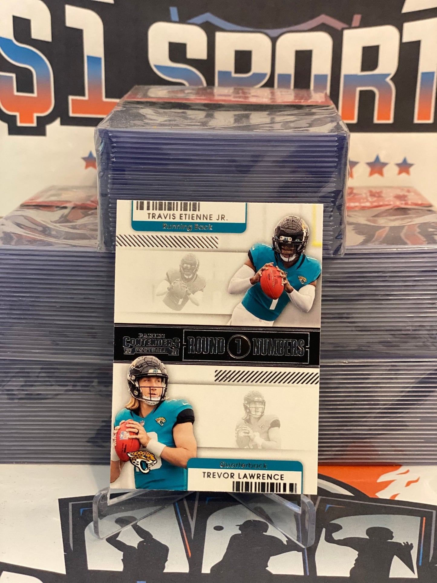 2021 Panini Contenders (Rookie Round Numbers) Trevor Lawrence & Travis Etienne Jr. #RN-TET
