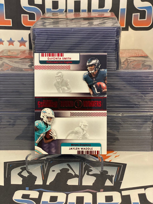 2021 Panini Contenders (Ruby, Round Numbers) Jaylen Waddle & DeVonta Smith Rookie #RN-DSM