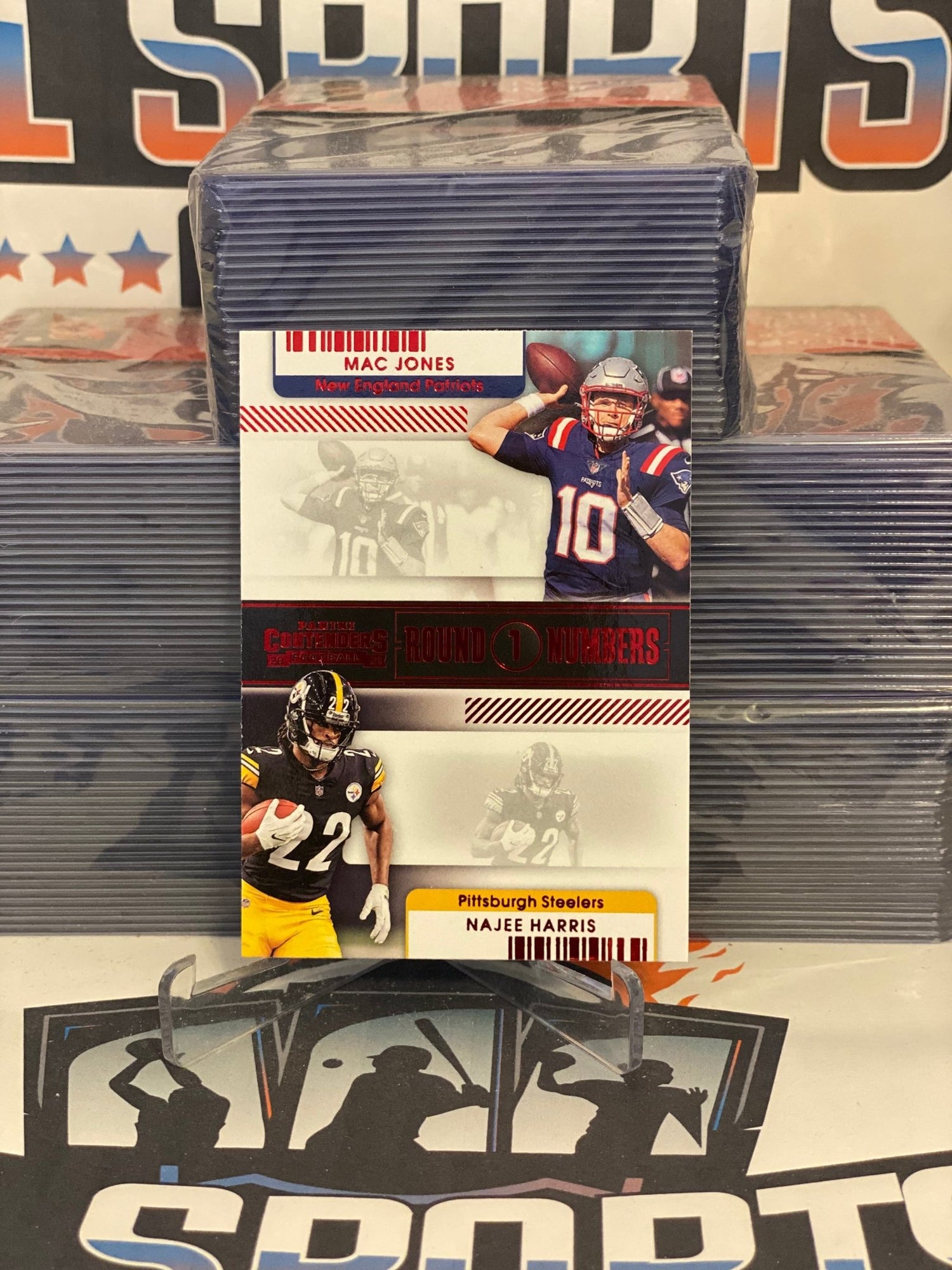 2021 Panini Contenders (Ruby, Round Numbers) Mac Jones & Najee Harris Rookie #RN-MJO