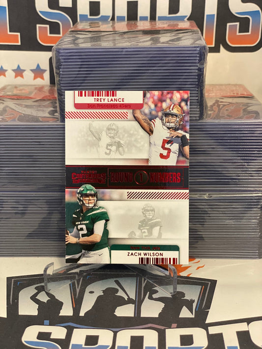 2021 Panini Contenders (Ruby, Round Numbers) Zach Wilson & Trey Lance Rookie #RN-TLA