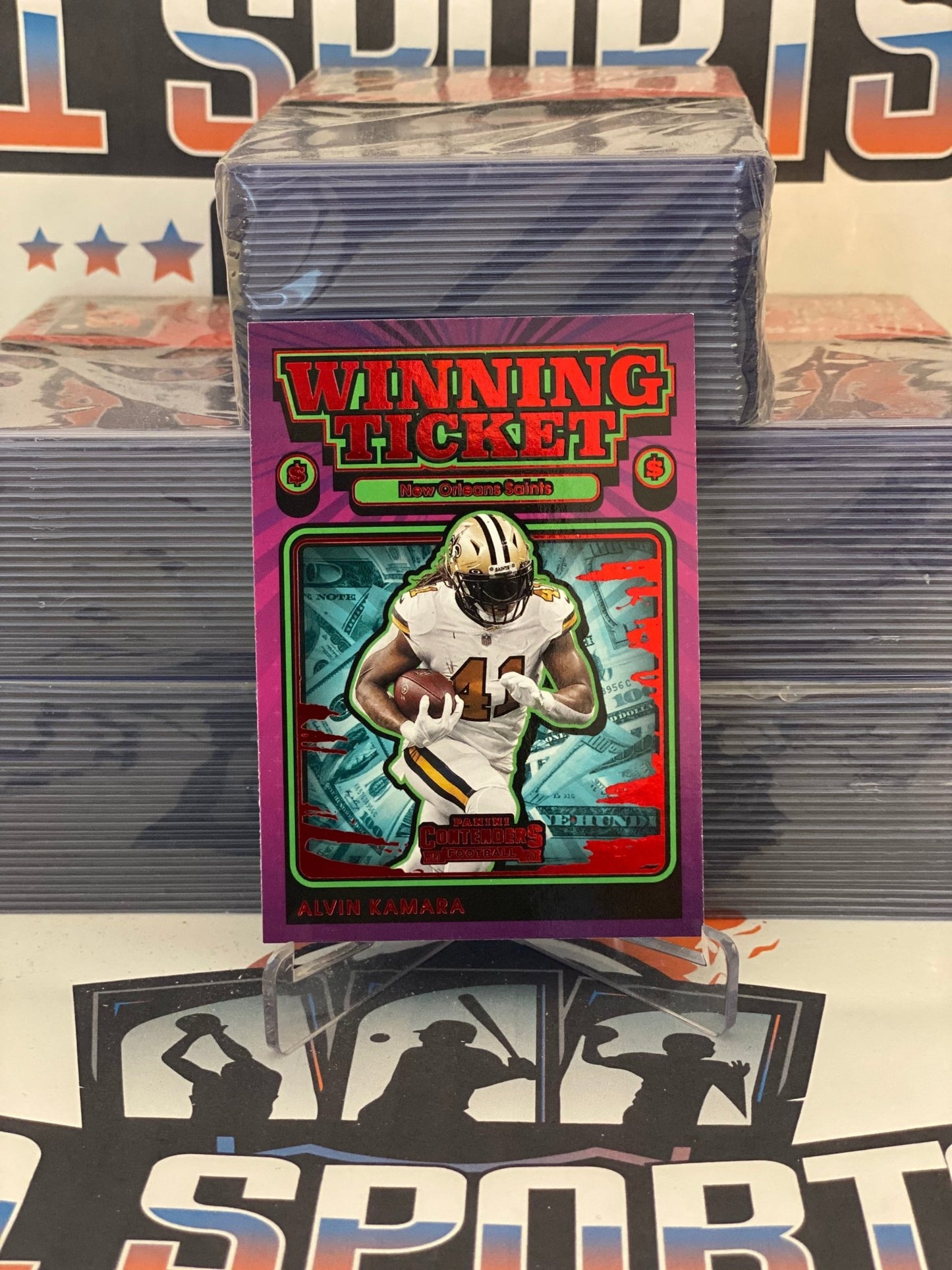 2021 Panini Contenders (Ruby, Winning Ticket) Alvin Kamara #WT-AKA