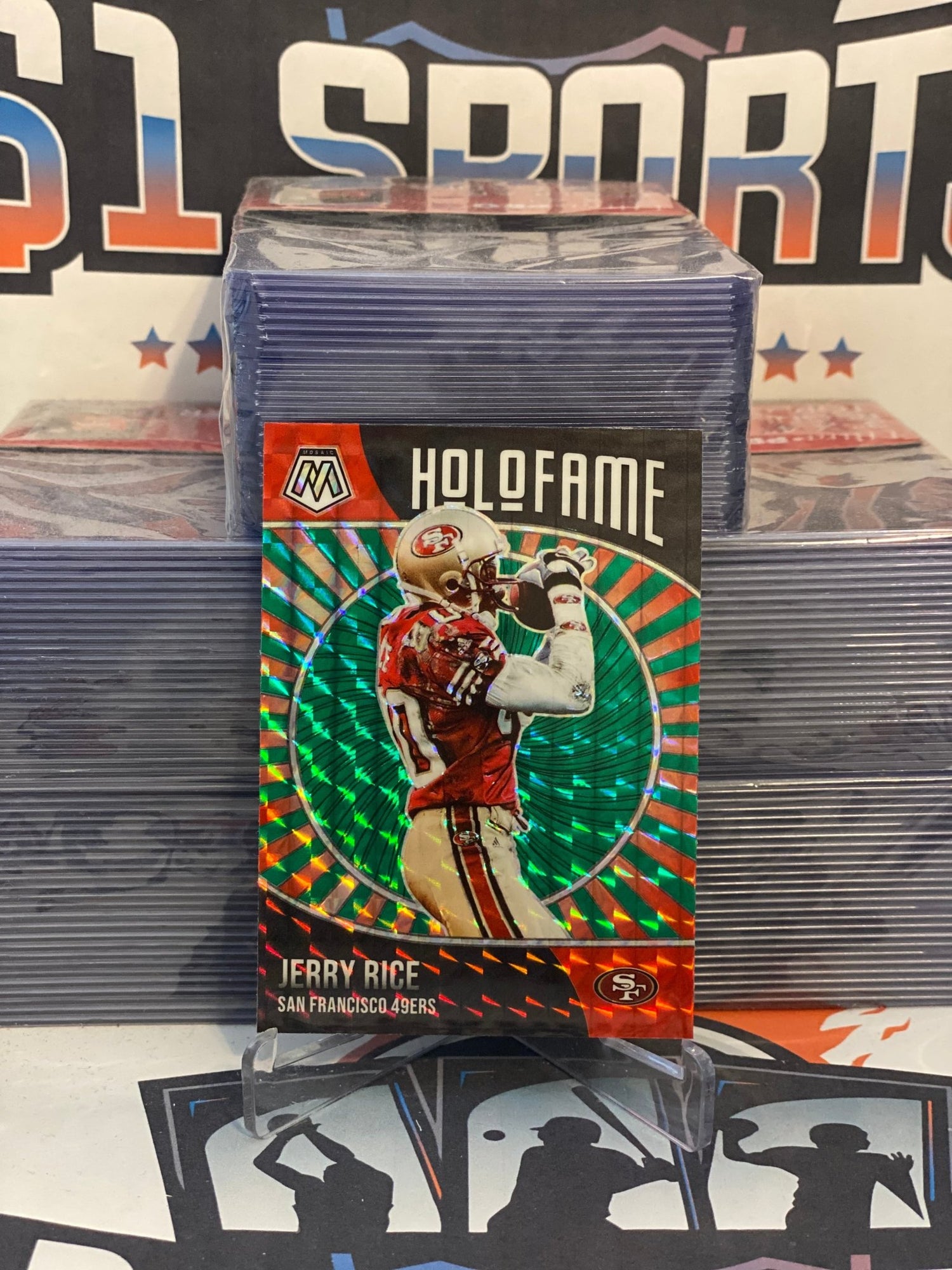 2021 Panini Mosaic (Green Prizm, HoloFame) Jerry Rice #14