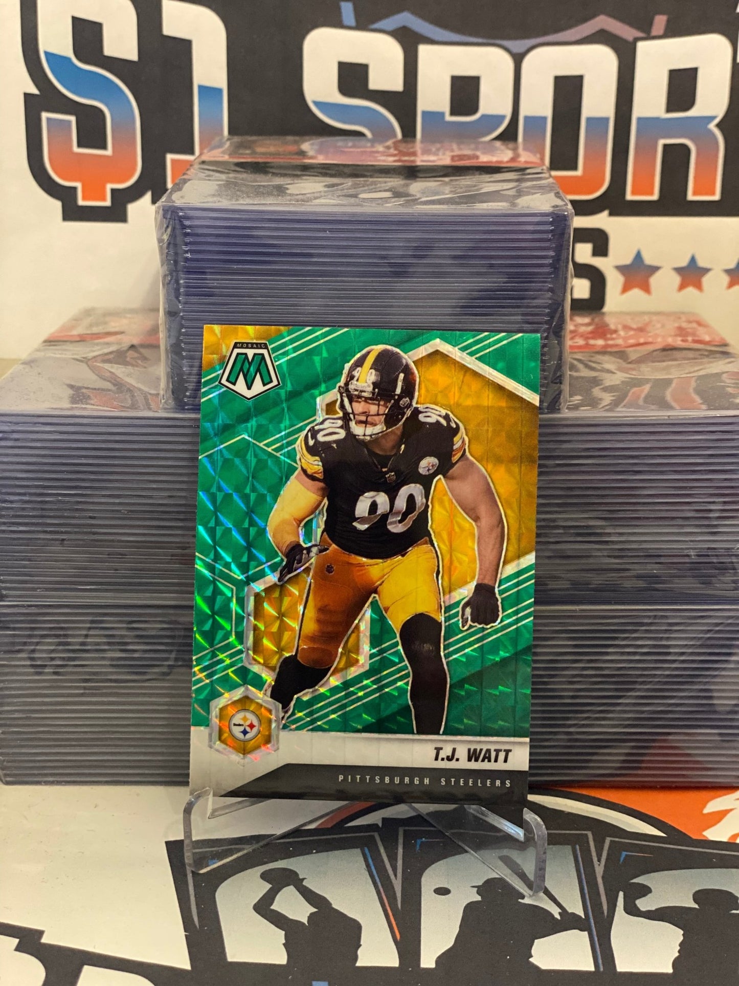2021 Panini Mosaic (Green Prizm) T.J. Watt #172