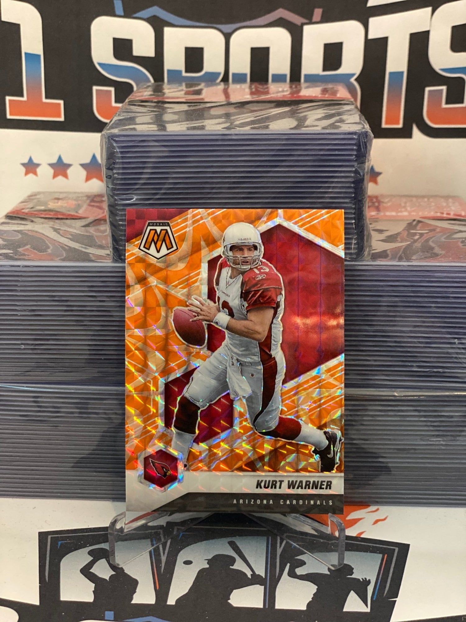 2021 Panini Mosaic (Orange Reactive Prizm) Kurt Warner #9