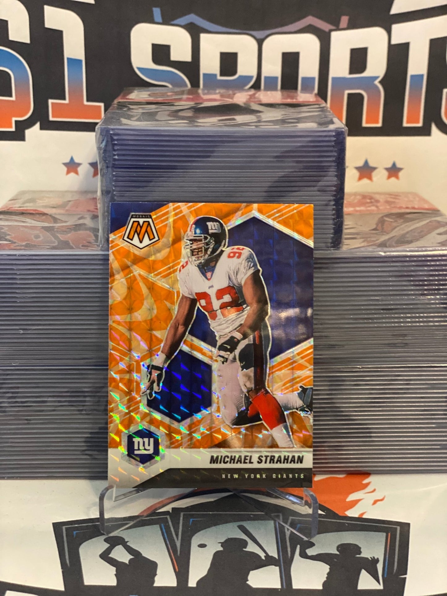 2021 Panini Mosaic (Orange Reactive Prizm) Michael Strahan #150