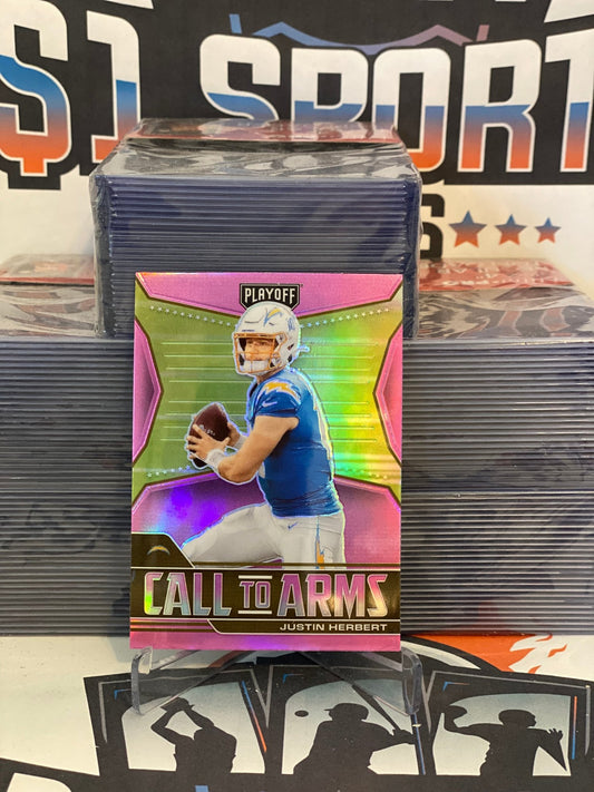 2021 Panini Playoff (Pink Prizm, Call to Arms) Justin Herbert #CA-JHE