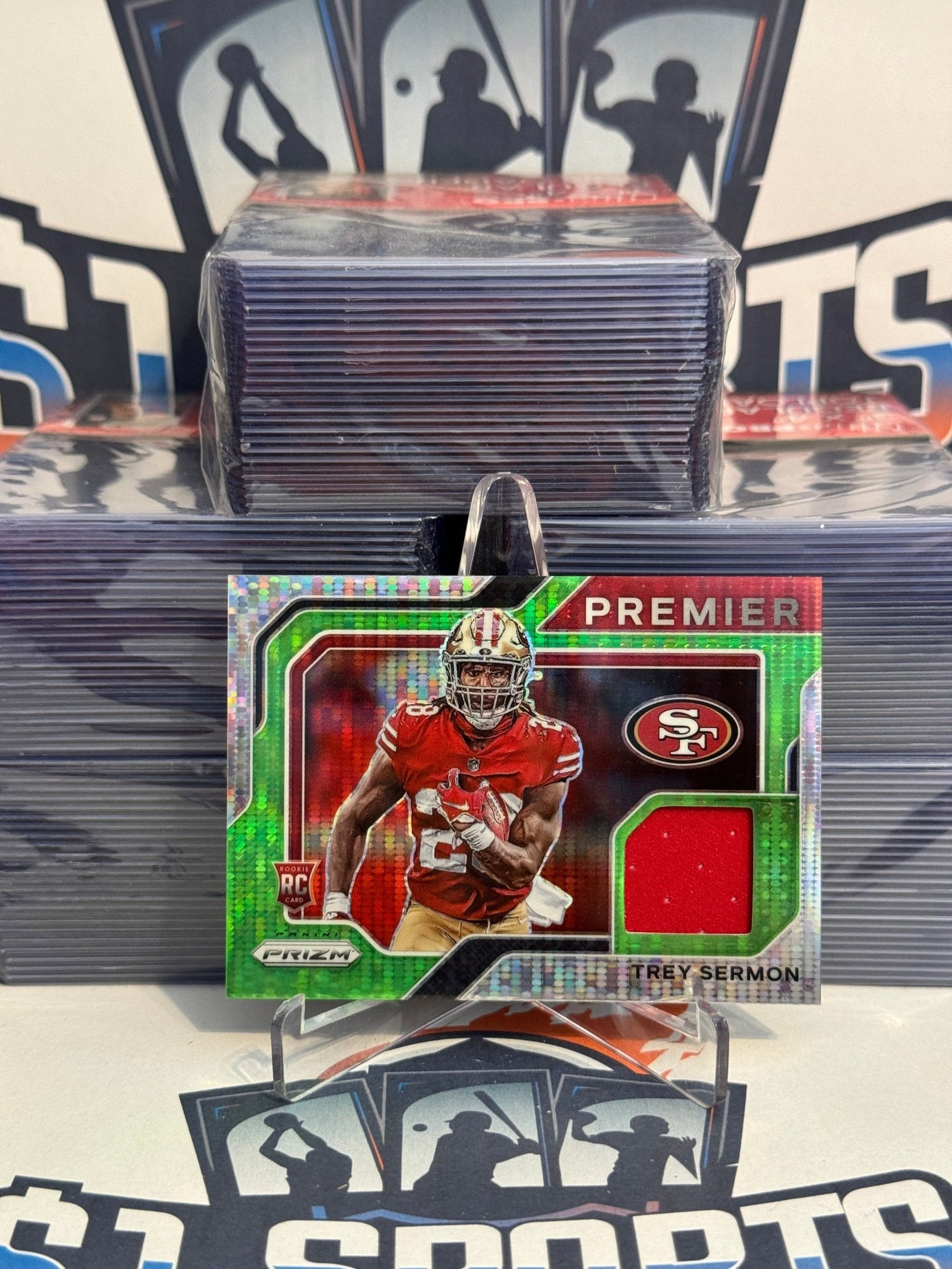 2021 Panini Prizm (Neon Green Hyper Prizm, Premier Jersey Relic) Trey Sermon Rookie #PJ-30