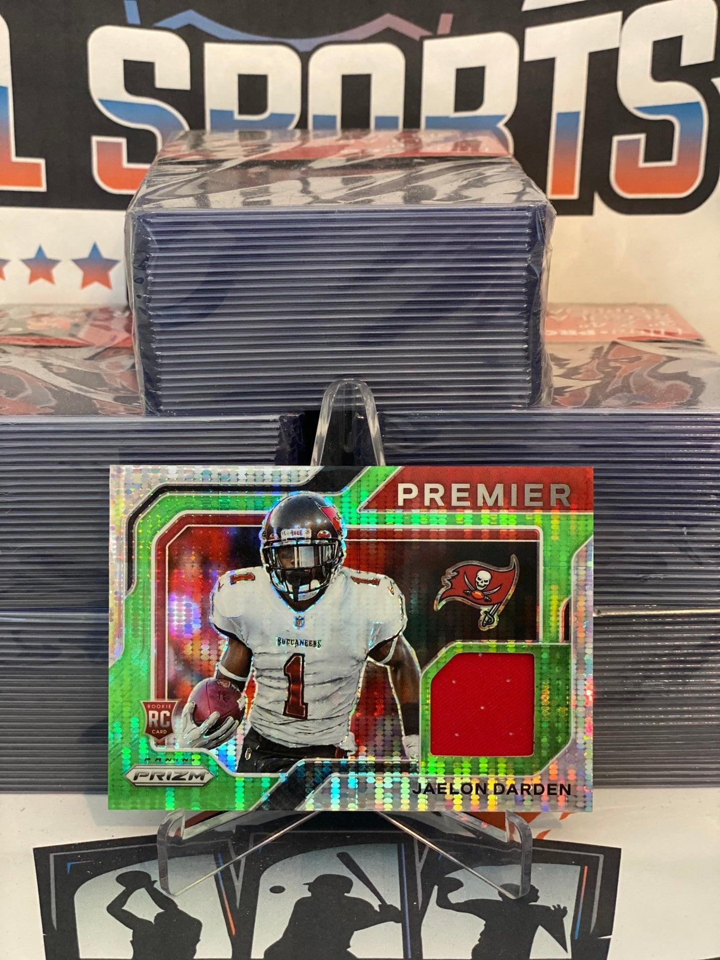 2021 Panini Prizm (Neon Green Pulsar Prizm, Premier Jersey Relic) Jaelon Darden Rookie #PJ-23