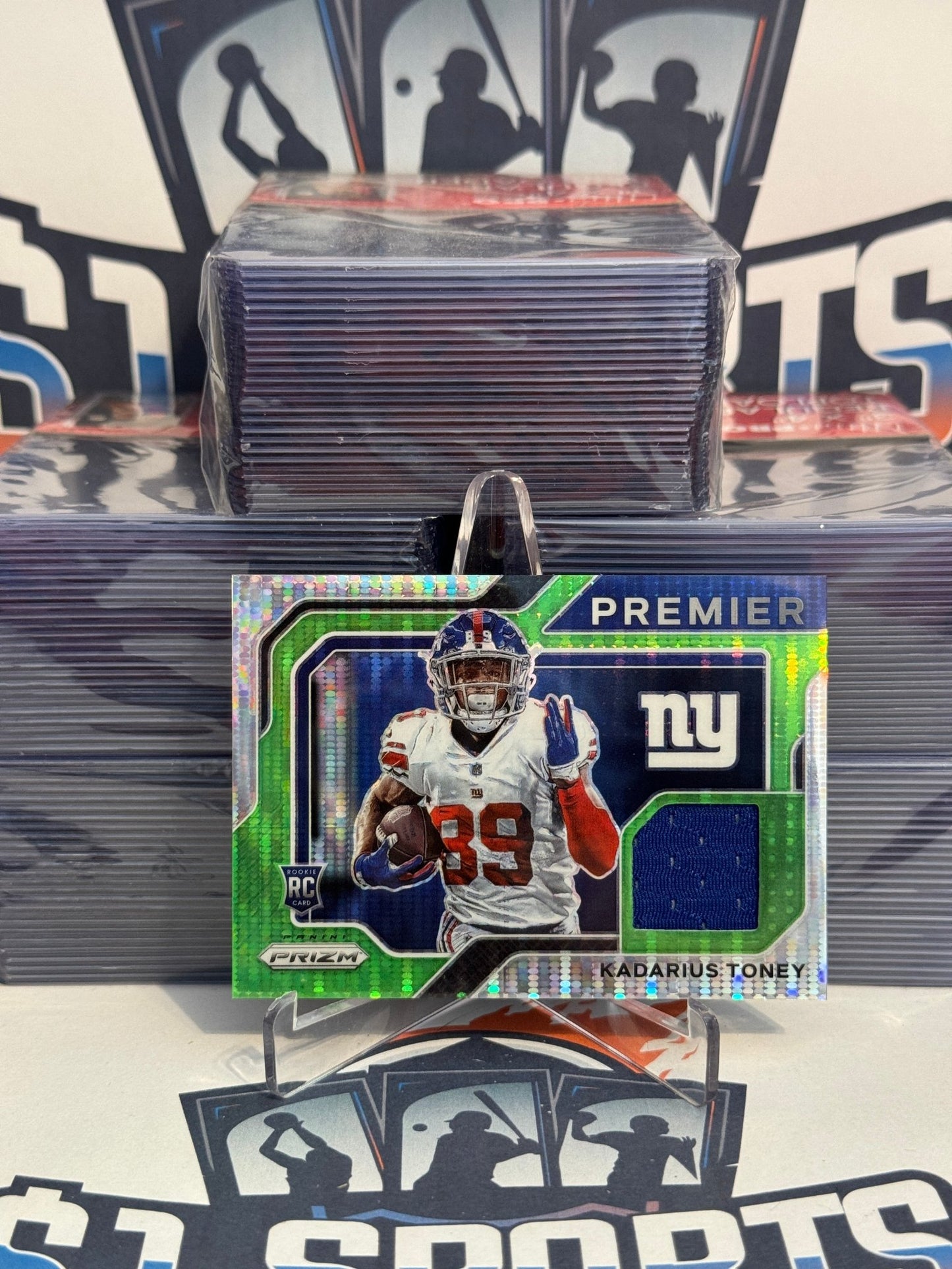 2021 Panini Prizm (Neon Green Pulsar Prizm, Premier Jersey Relic) Kadarius Toney Rookie #PJ-12