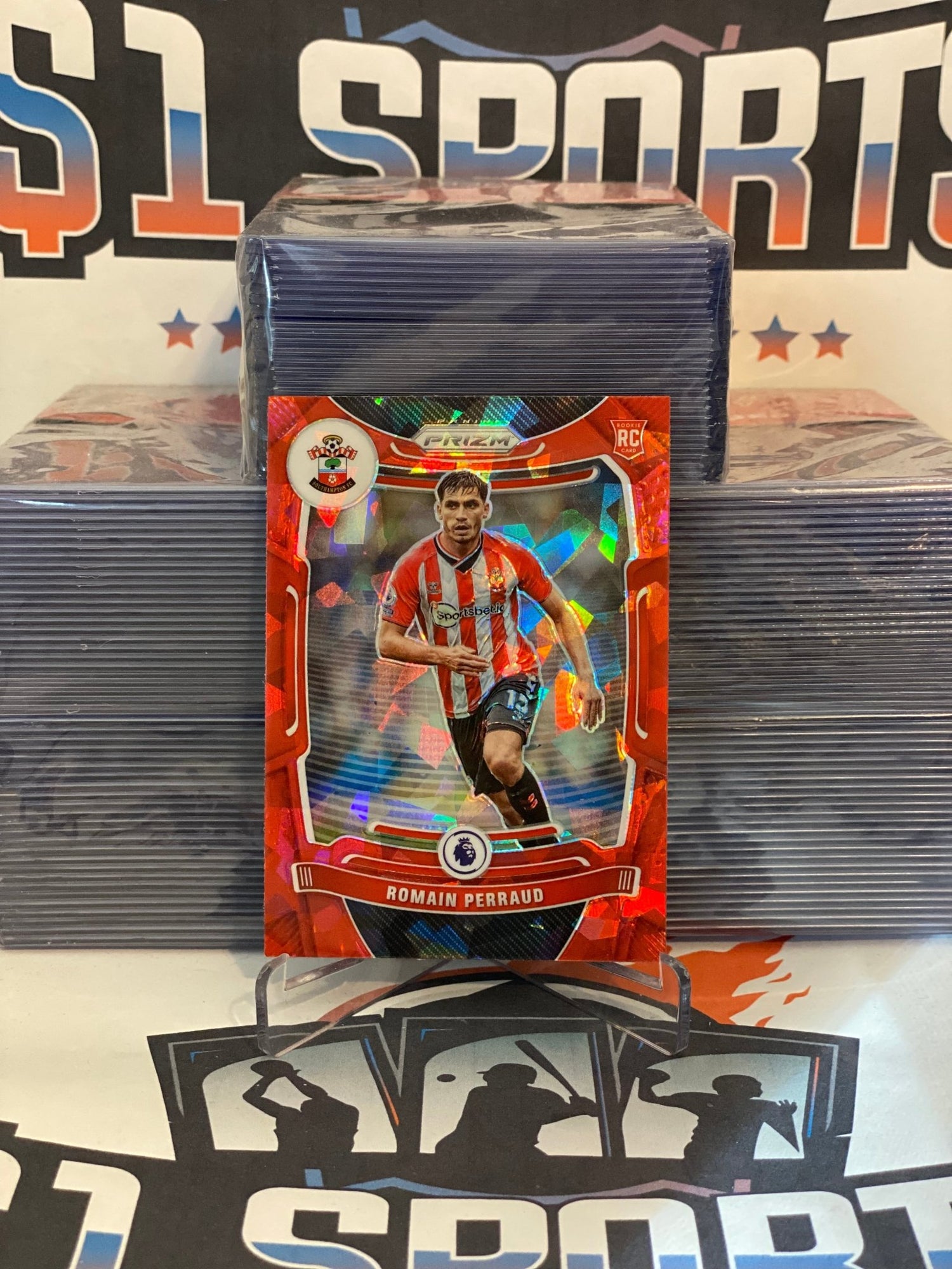 2021 Panini Prizm Premier League (Red Ice Prizm) Romain Perraud Rookie #118