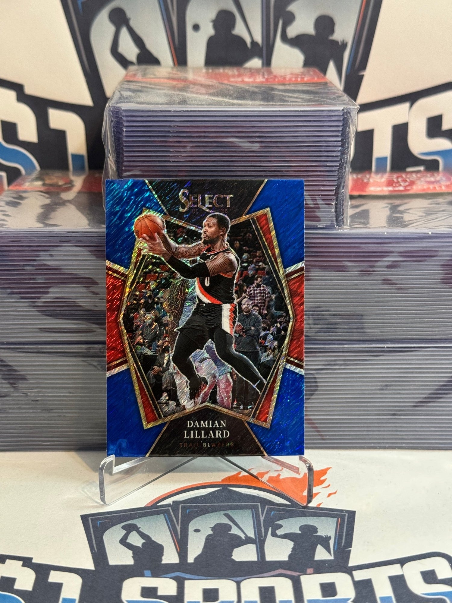 2021 Panini Select (Blue Shimmer Prizm, Premier Level) Damian Lillard #186