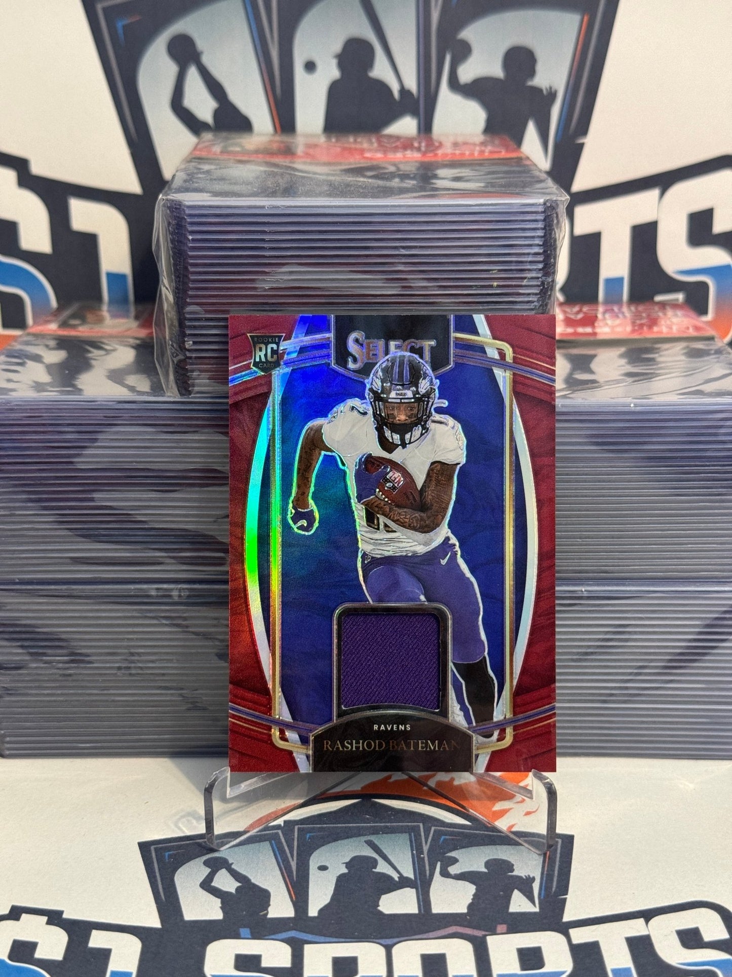 2021 Panini Select (Red Prizm, Rookie Swatches Relic) Rashod Bateman Rookie #RSW-RBA