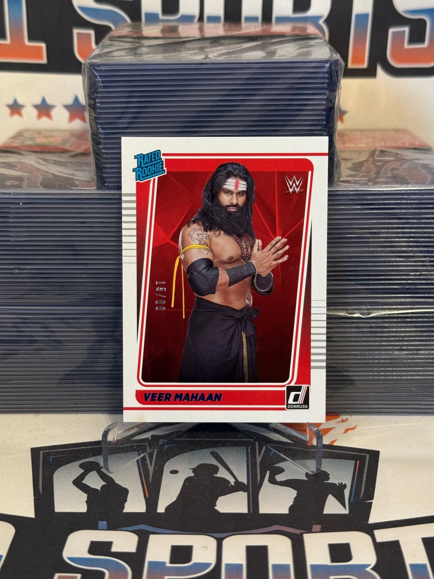 2022 Panini Chronicles WWE (Blue, Donruss Rated Rookie 15/99) Veer Mahaan #119